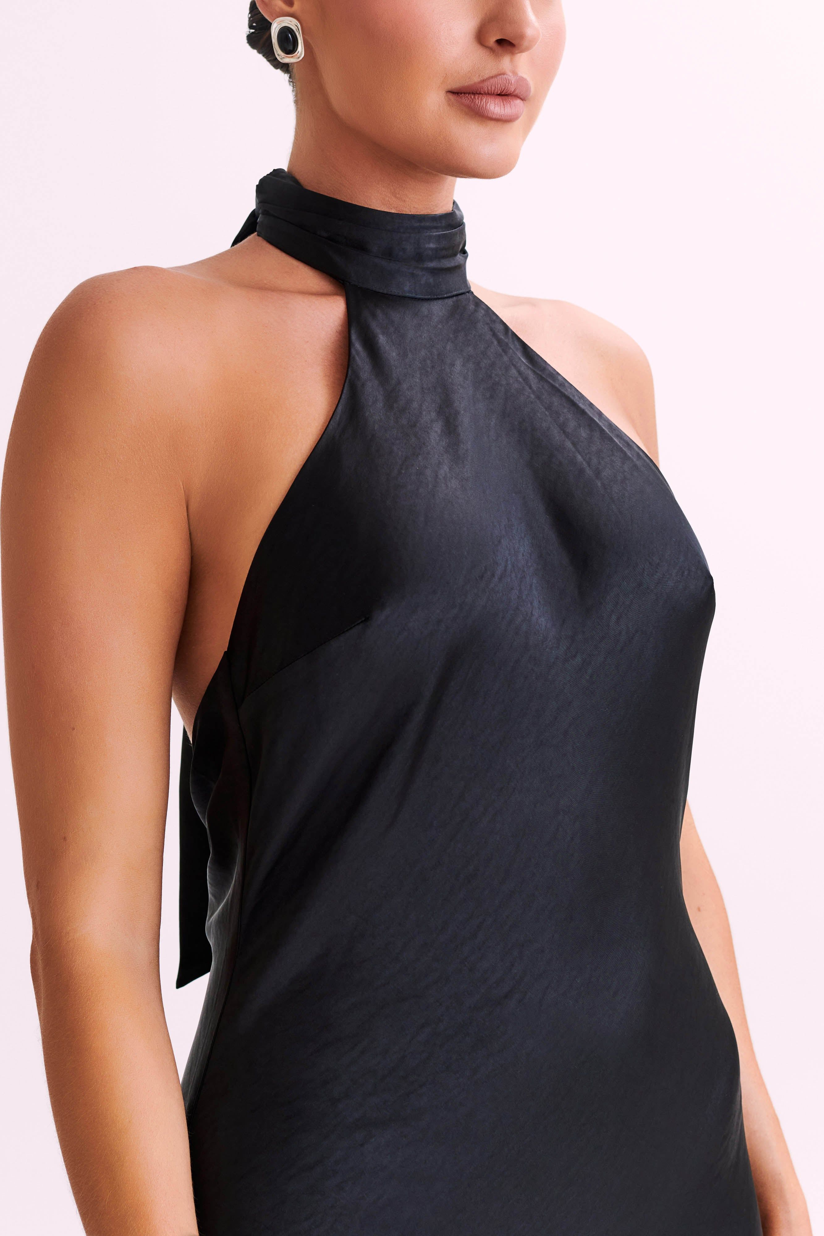 Paulette Satin Maxi Dress With Bow - Black sold by Meshki product image thumbnail 4