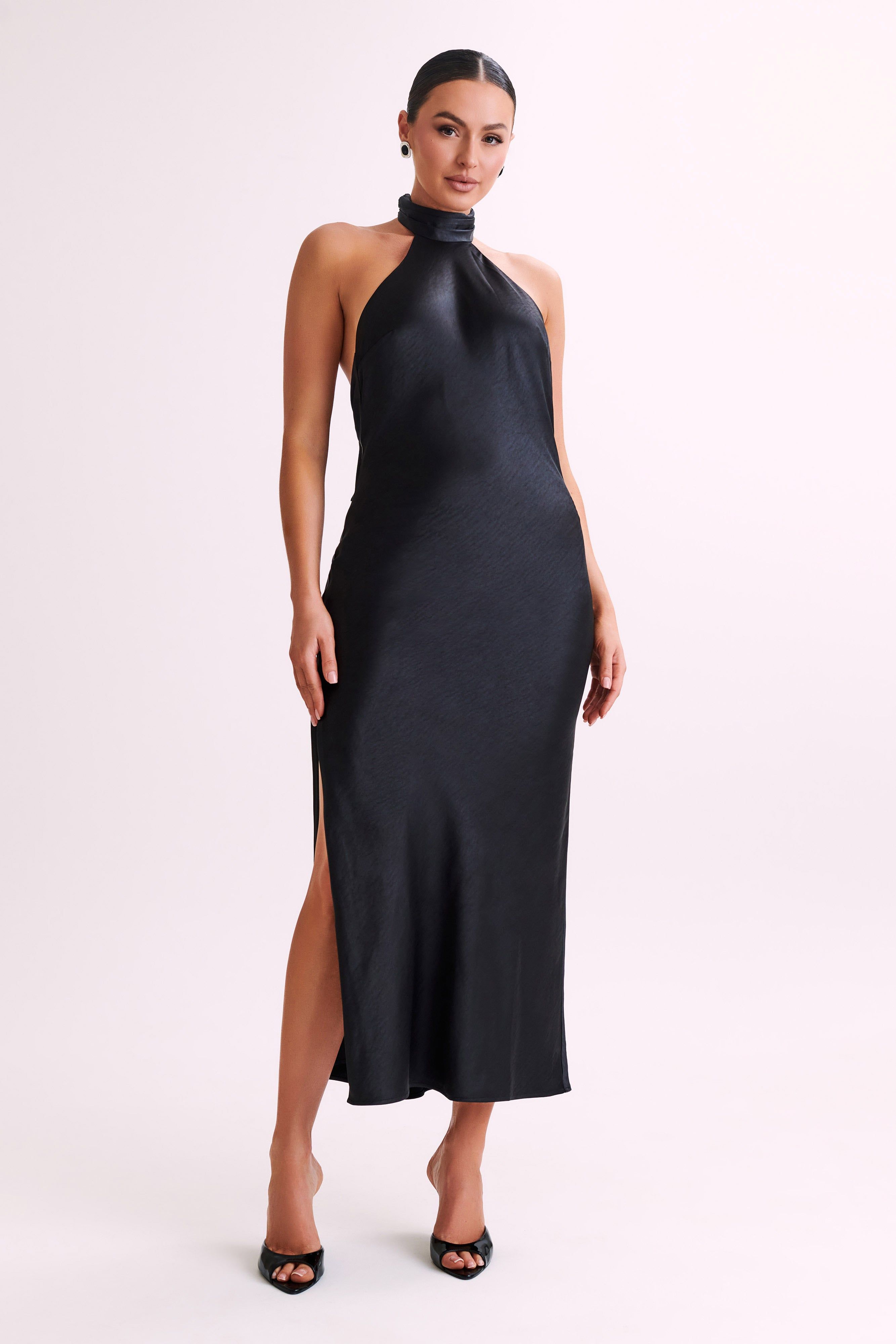 Paulette Satin Maxi Dress With Bow Black Parallel