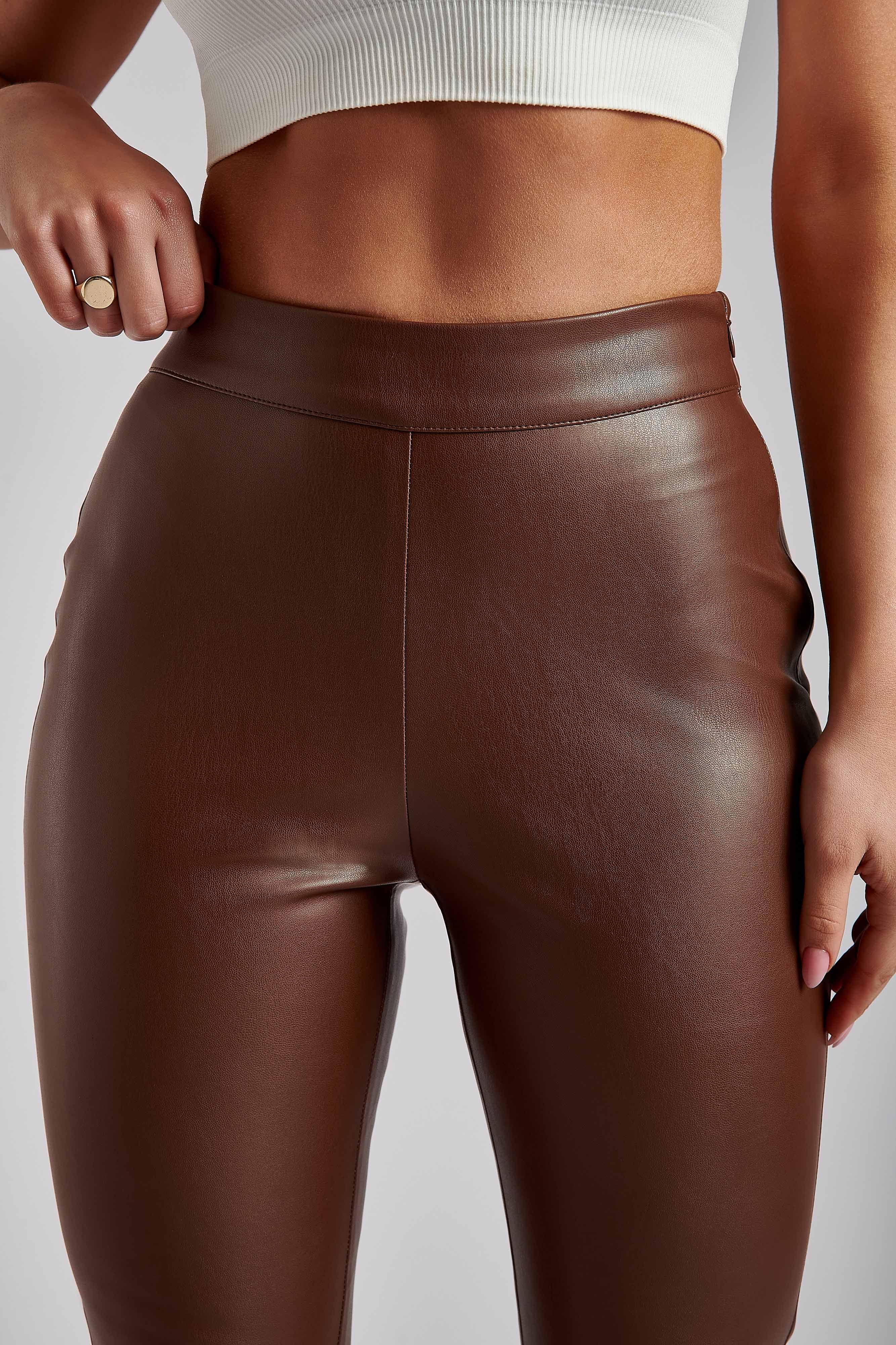 Shayla Skinny Faux Leather Split Pant - Chocolate sold by Meshki product image thumbnail 4