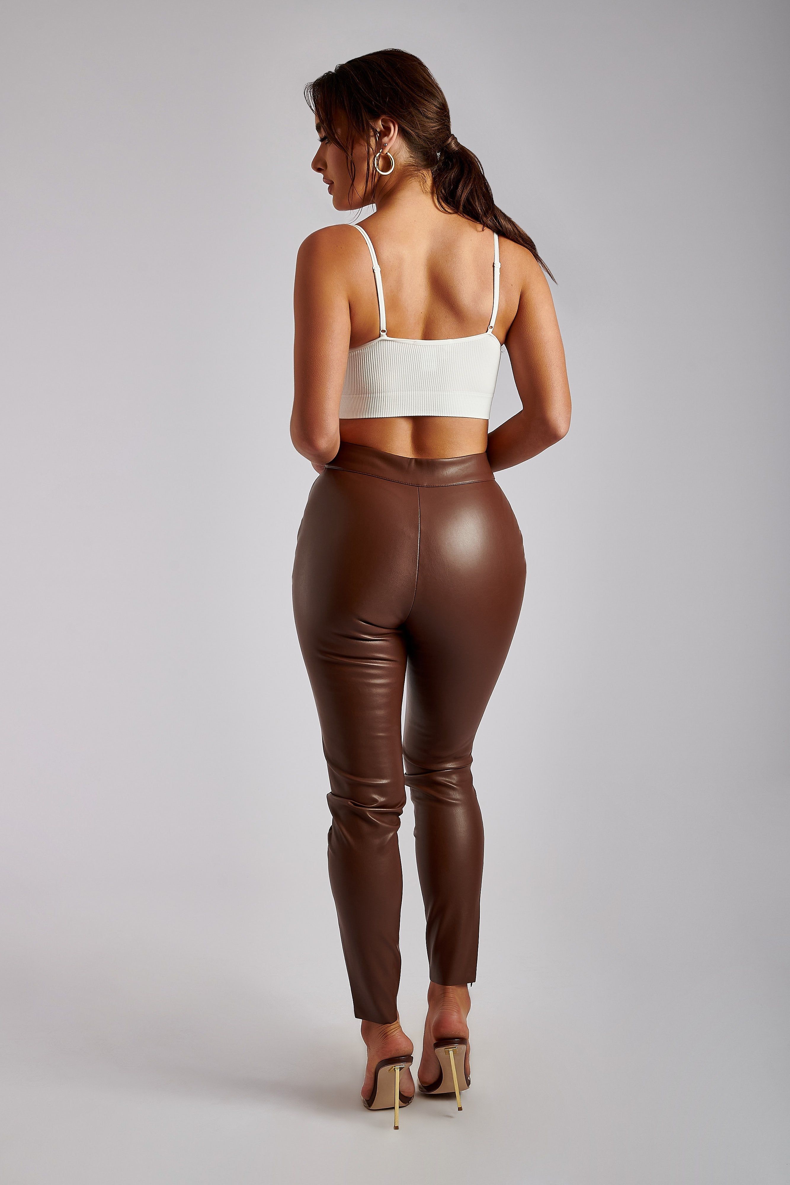Shayla Skinny Faux Leather Split Pant - Chocolate sold by Meshki product image thumbnail 9