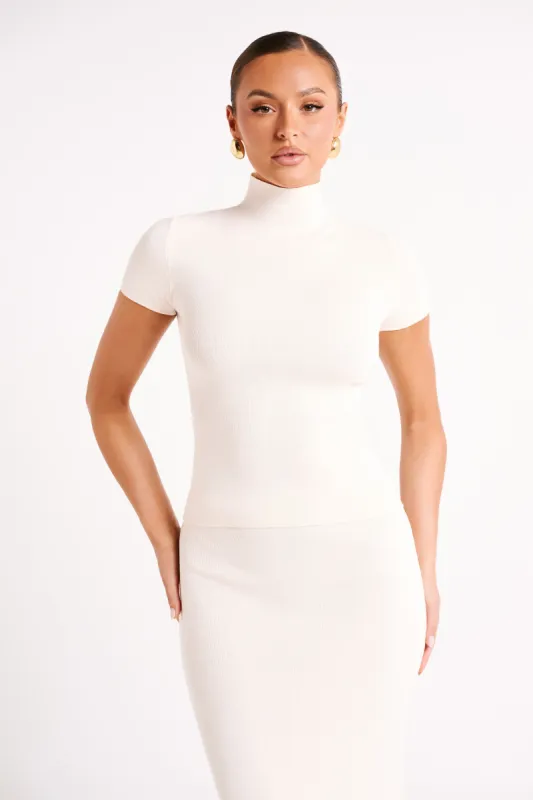 Marianna Ribbed High Neck Top - Ivory sold by Meshki