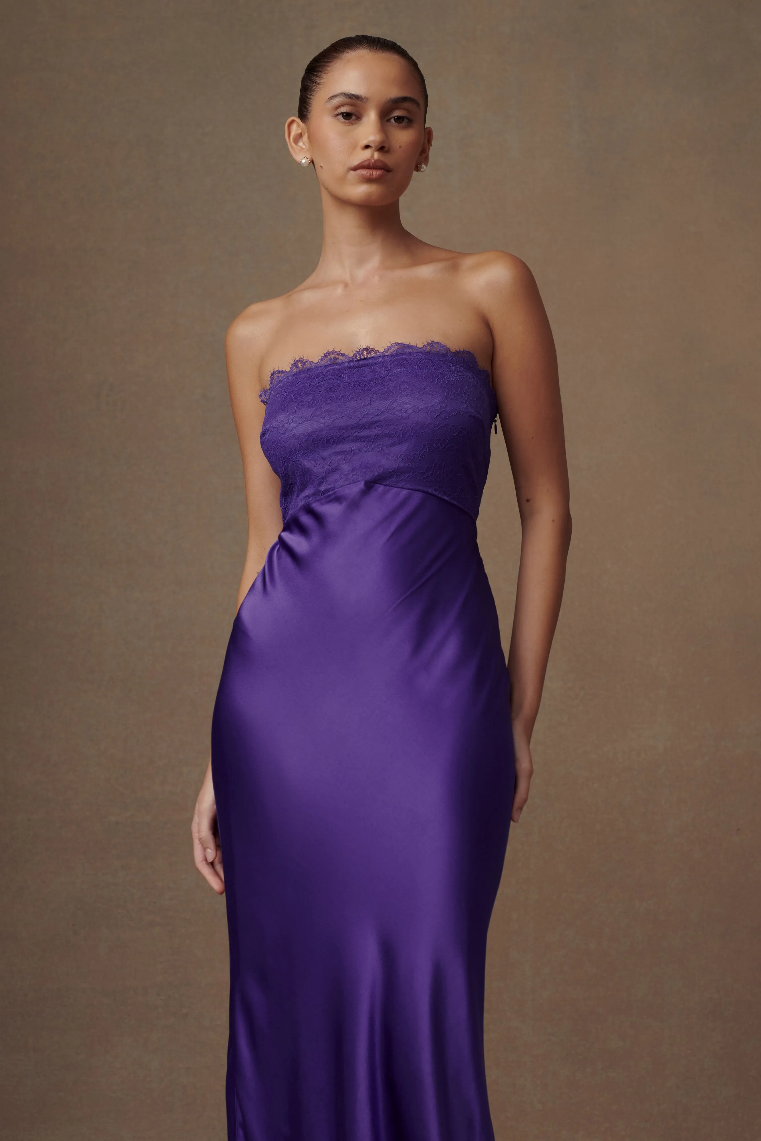 Darcie Strapless Satin Maxi Dress - Deep Purple sold by Meshki product image thumbnail 5