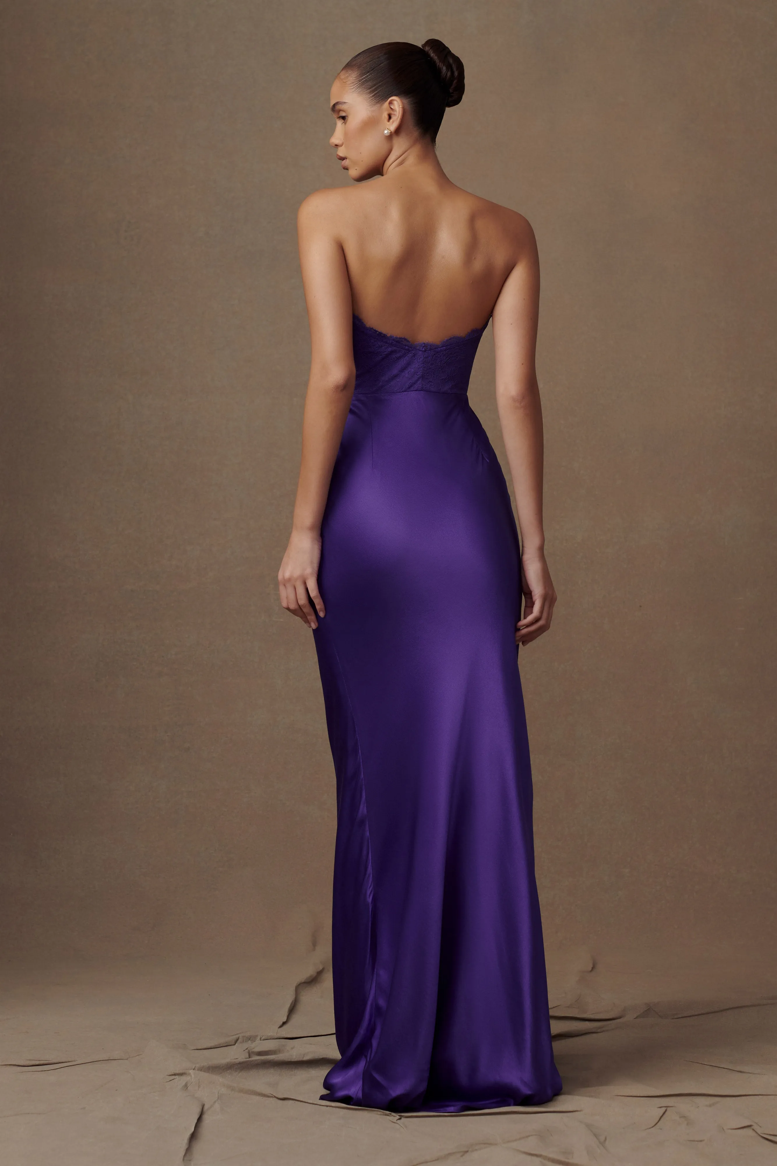 Darcie Strapless Satin Maxi Dress - Deep Purple sold by Meshki product image thumbnail 3