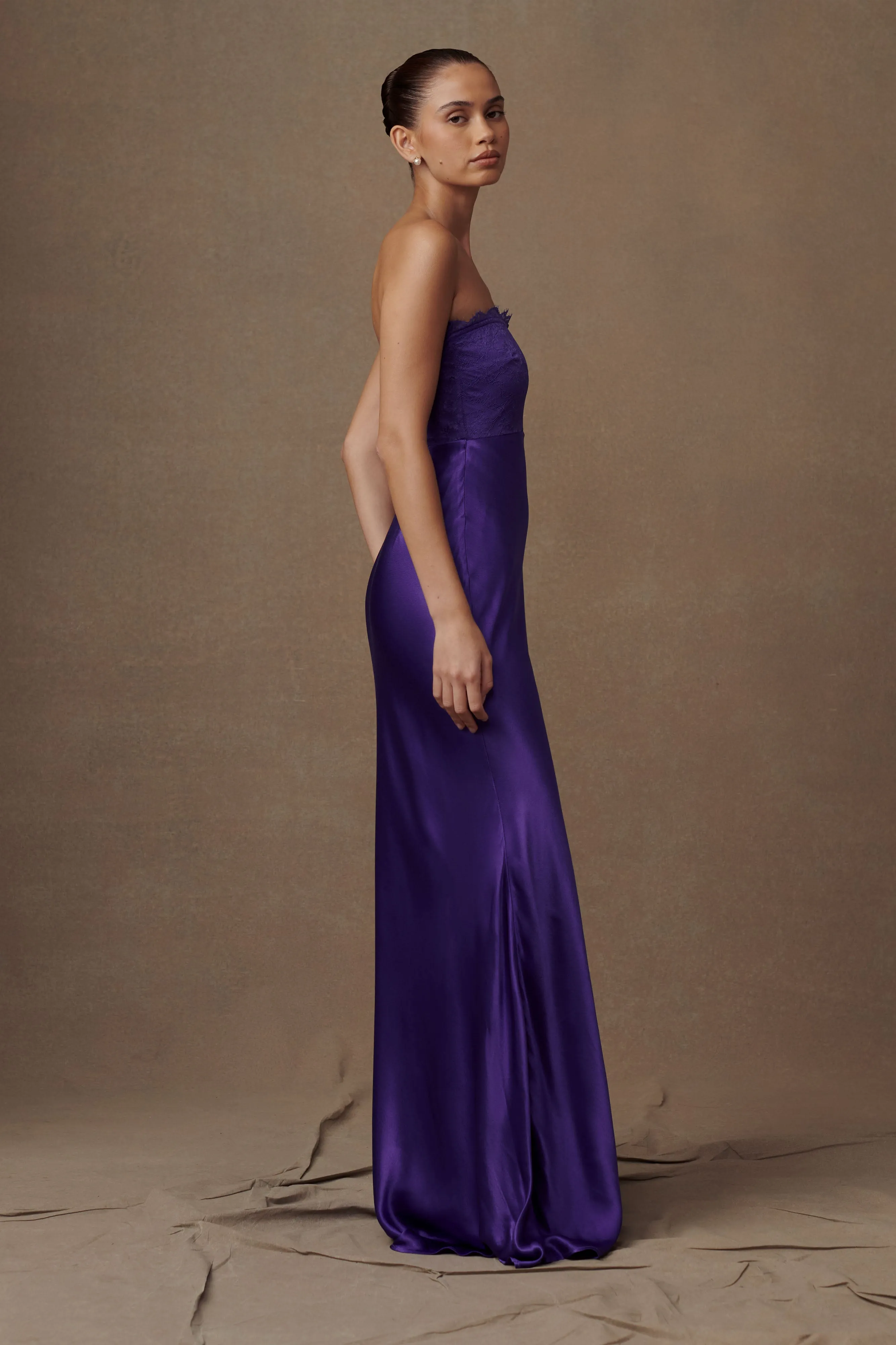 Darcie Strapless Satin Maxi Dress - Deep Purple sold by Meshki product image thumbnail 4