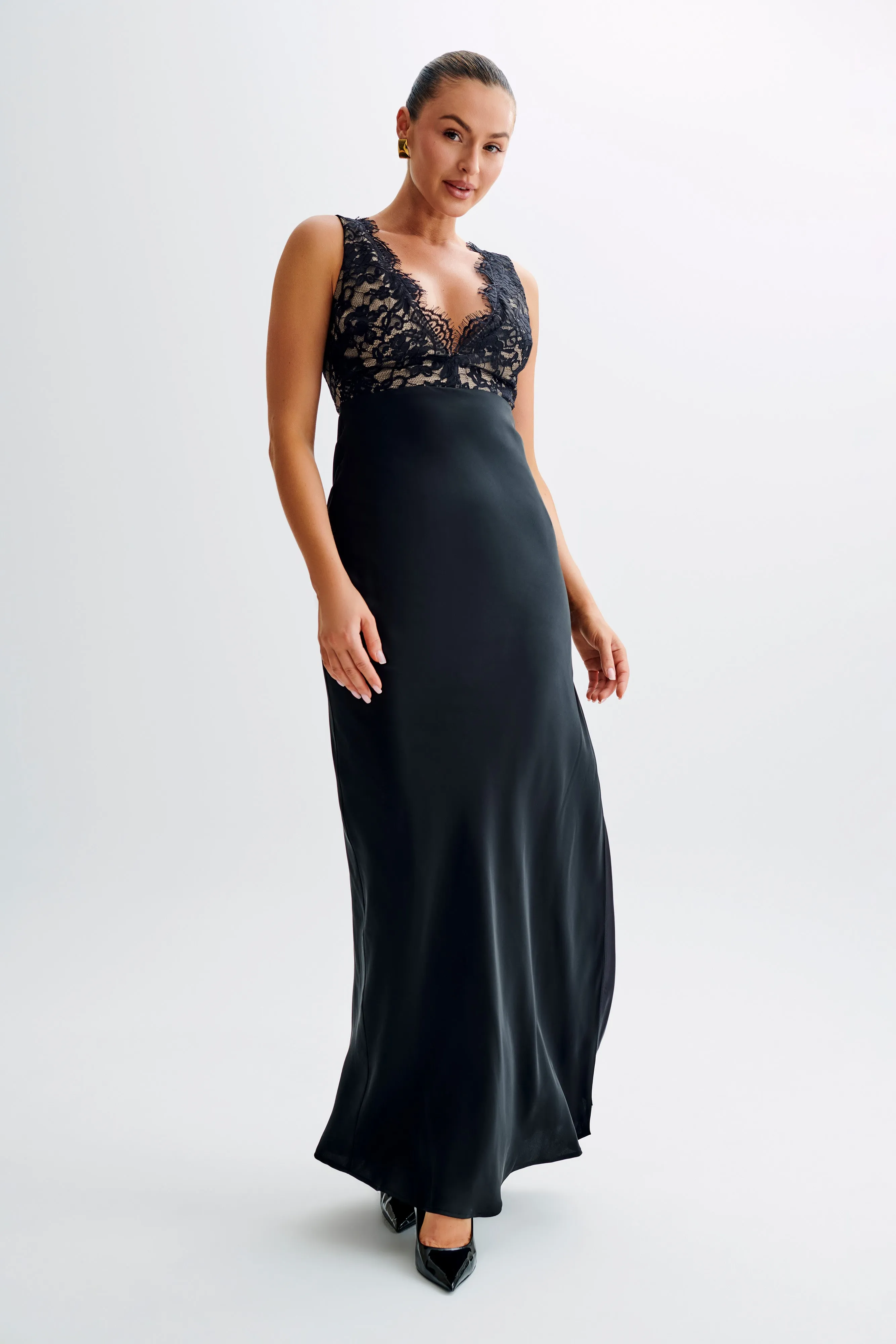Ricci Satin And Lace Maxi Dress - Black sold by Meshki product image thumbnail 3