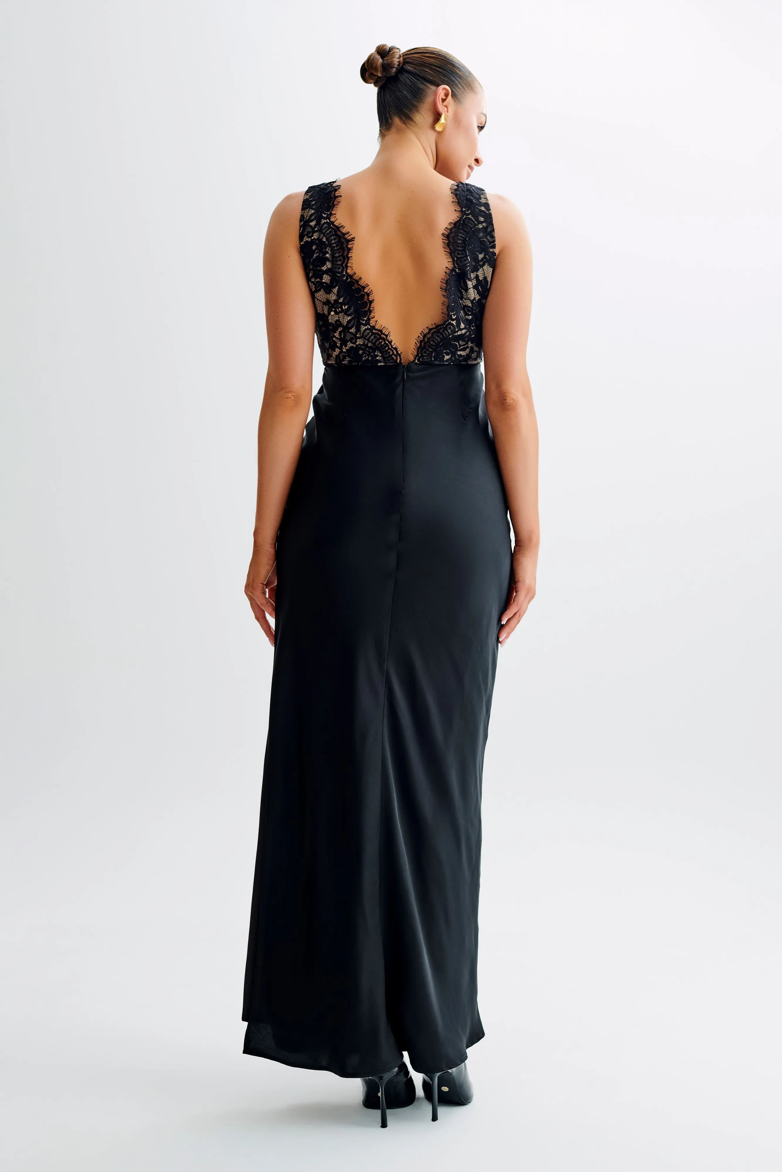 Ricci Satin And Lace Maxi Dress - Black sold by Meshki product image thumbnail 4