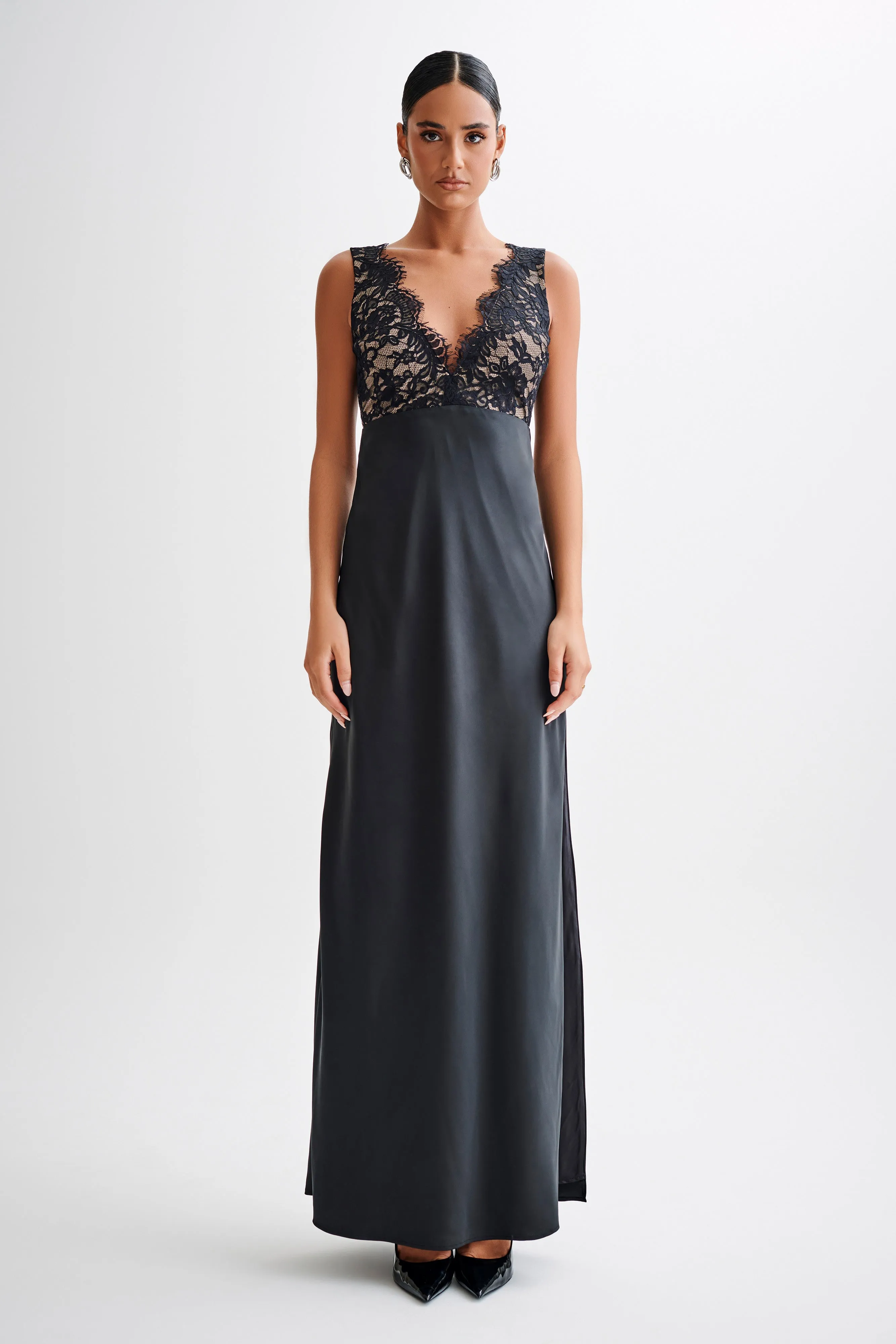 Ricci Satin And Lace Maxi Dress - Black sold by Meshki product image thumbnail 5