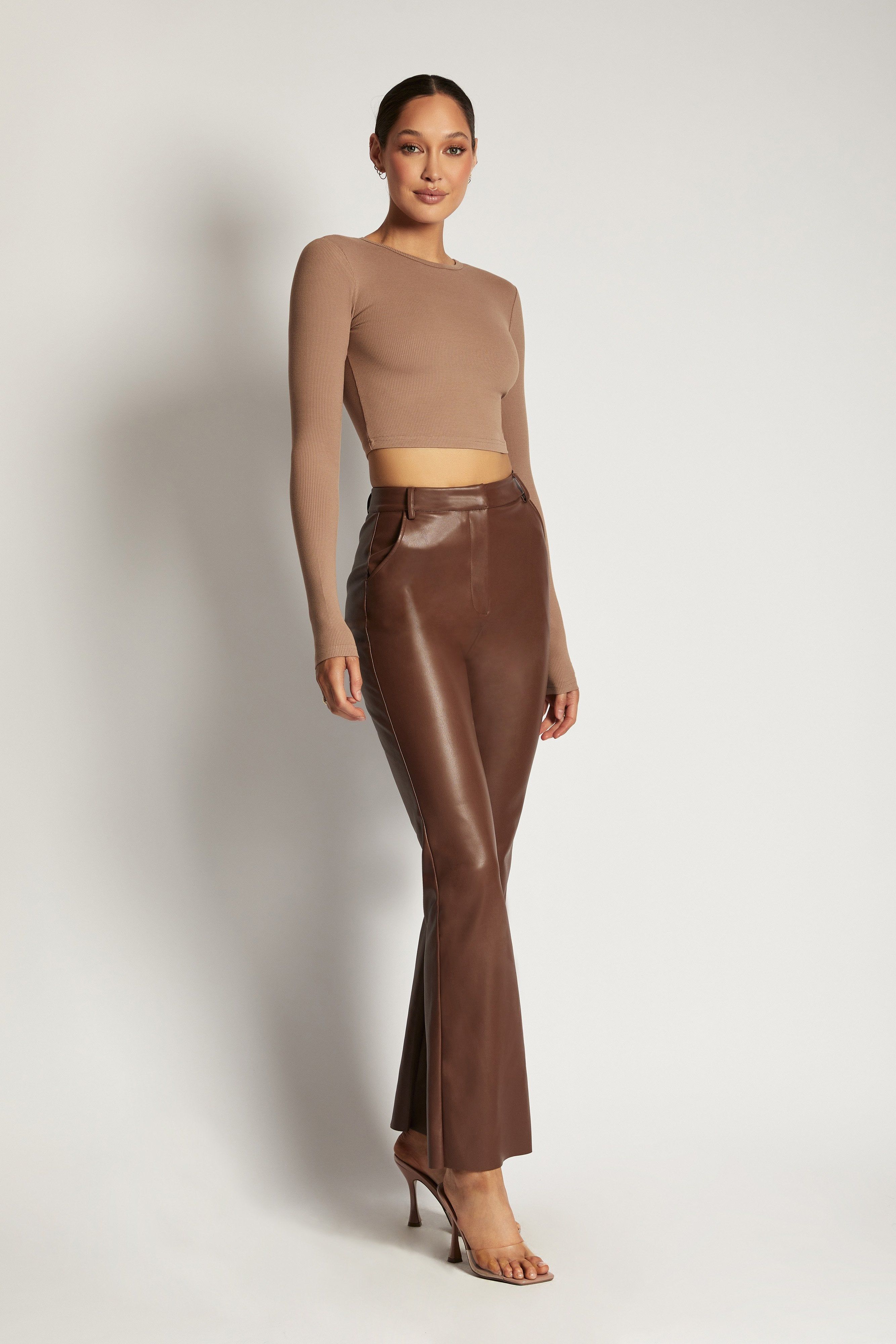 Caroline Long Sleeve Rib Crop - Latte sold by Meshki product image thumbnail 14