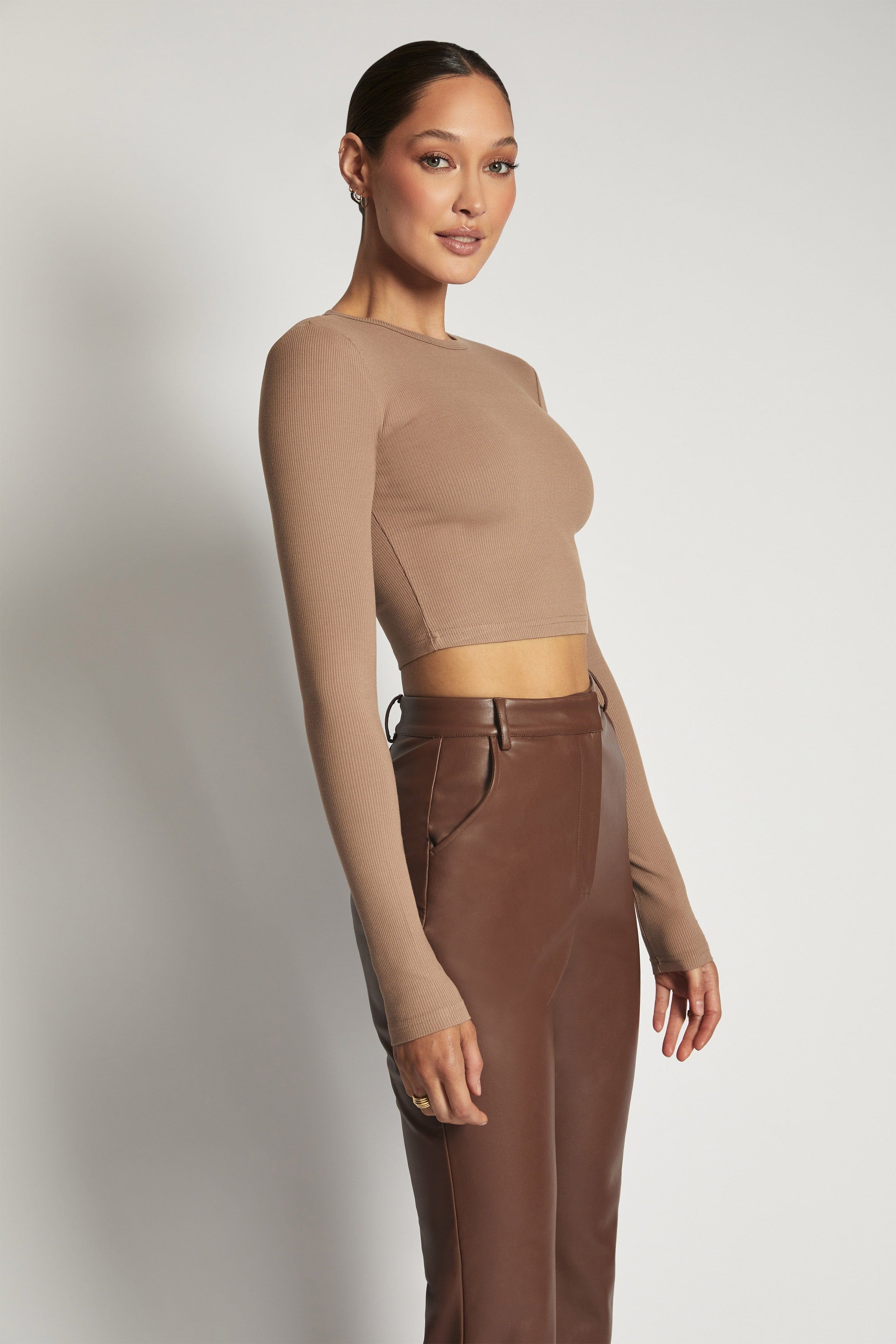 Caroline Long Sleeve Rib Crop - Latte sold by Meshki product image thumbnail 9