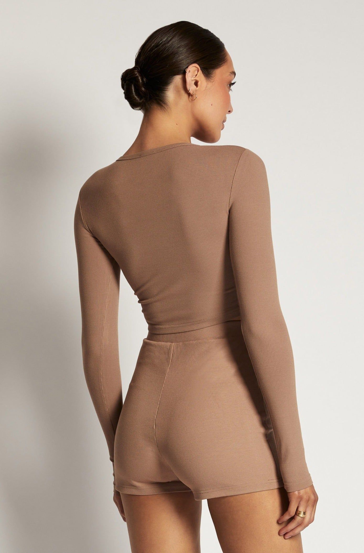 Caroline Long Sleeve Rib Crop - Latte sold by Meshki product image thumbnail 3