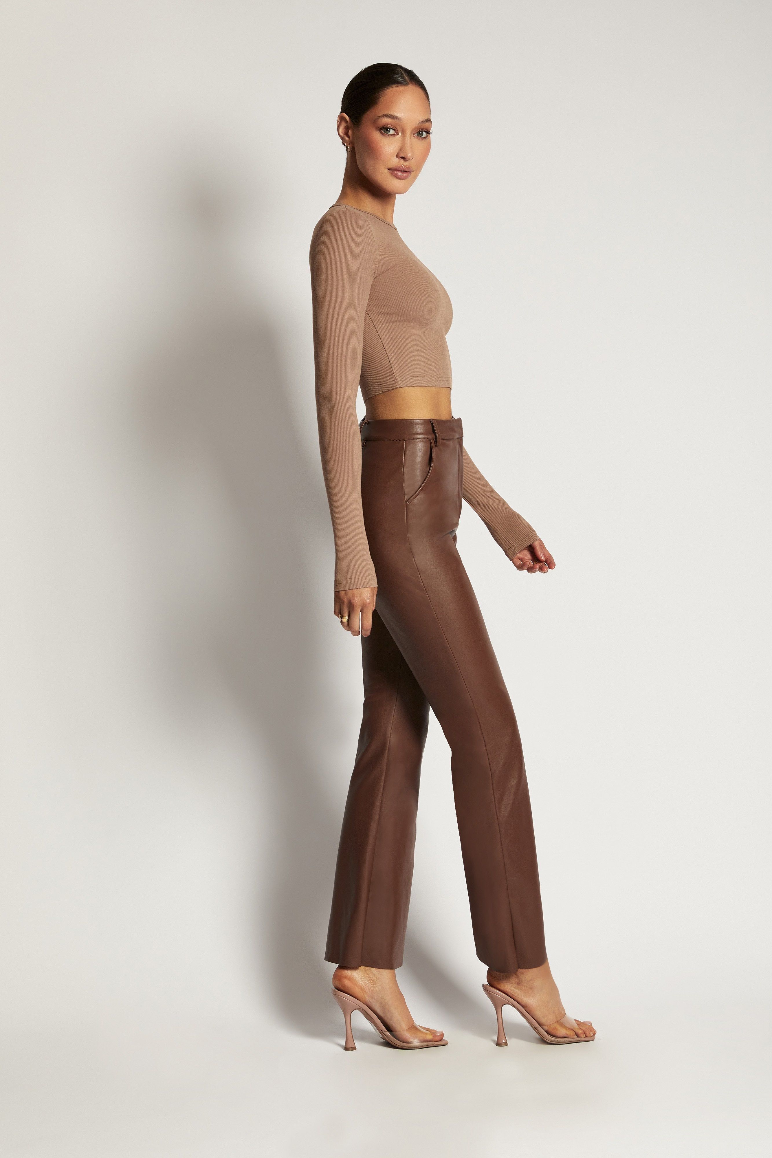 Caroline Long Sleeve Rib Crop - Latte sold by Meshki product image thumbnail 13