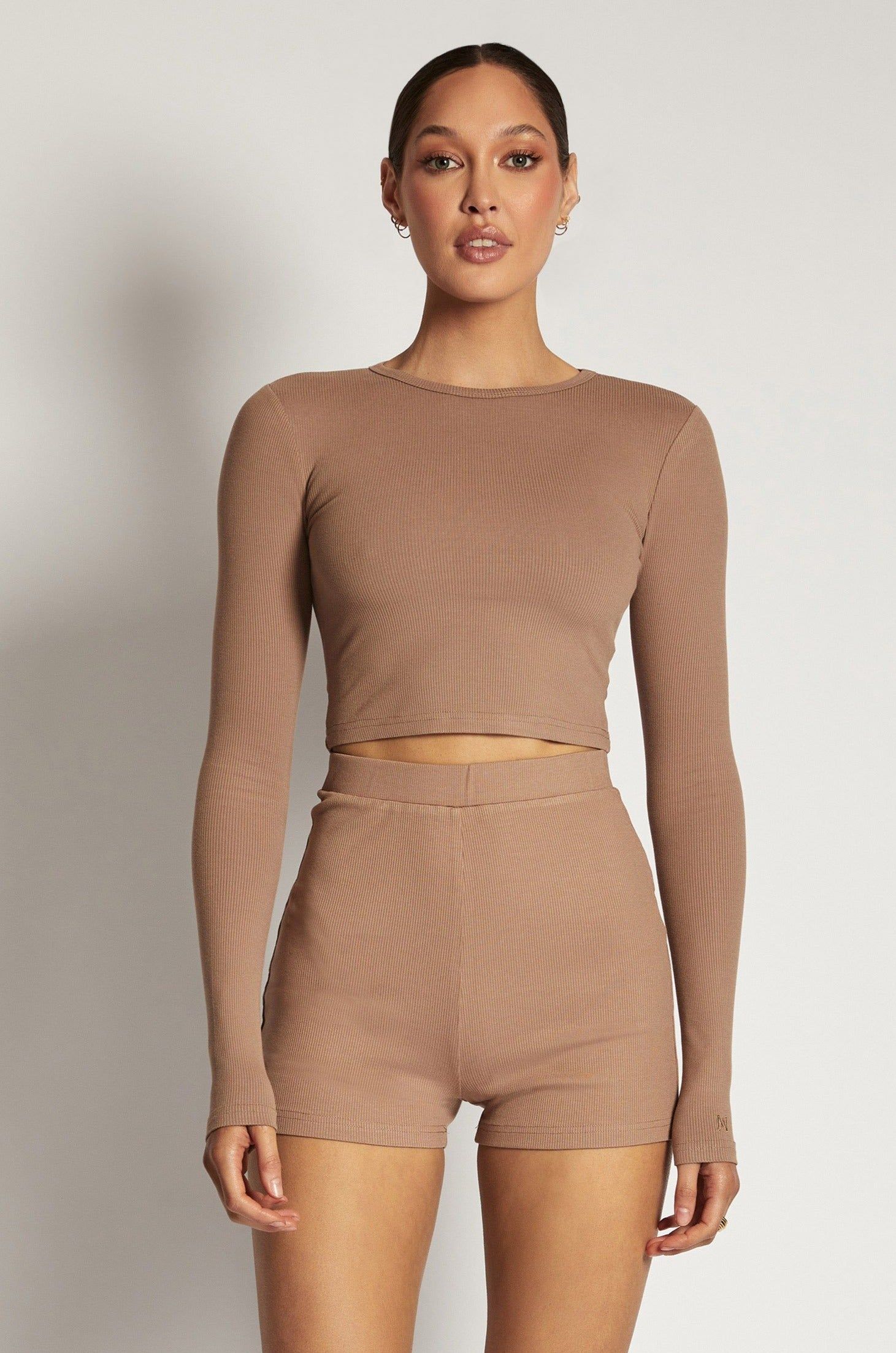 Caroline Long Sleeve Rib Crop - Latte sold by Meshki product image thumbnail 4