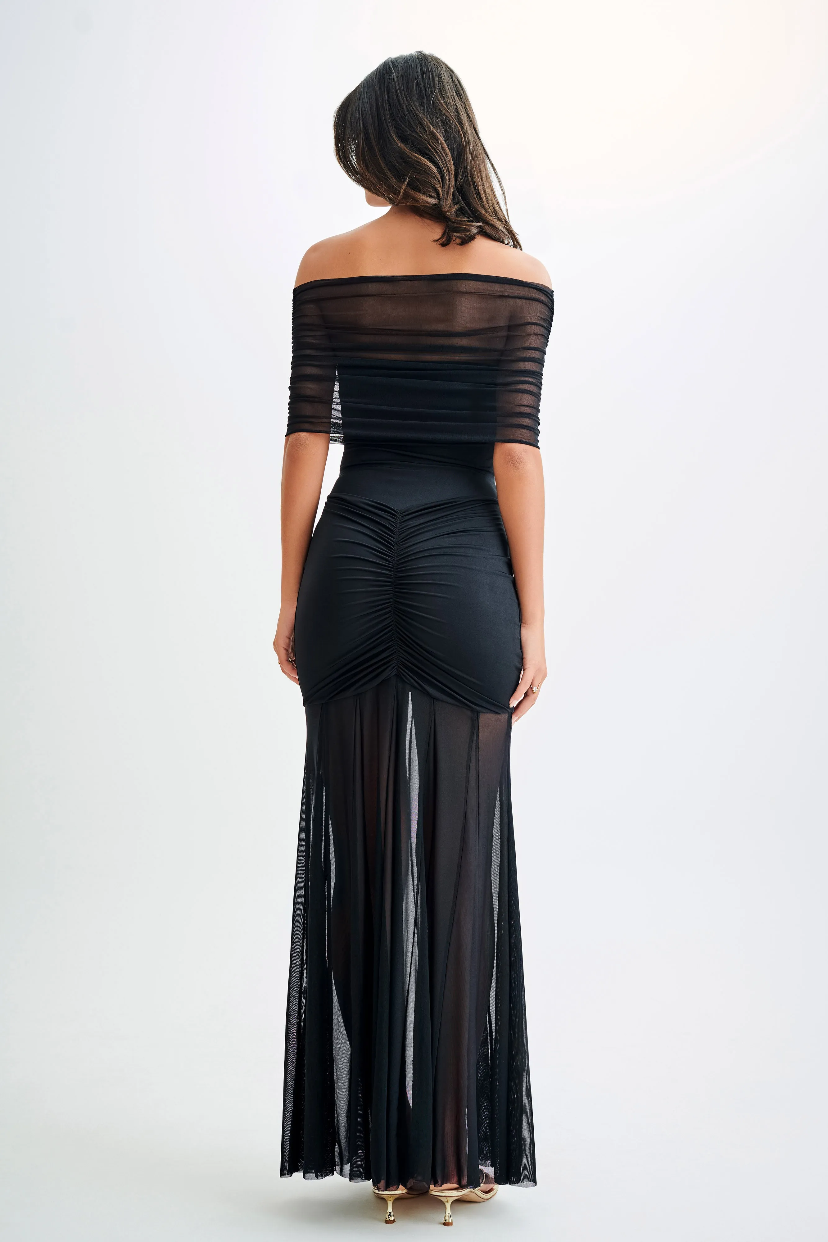 Caspian Slinky And Mesh Off Shoulder Maxi Dress - Black sold by Meshki product image thumbnail 2
