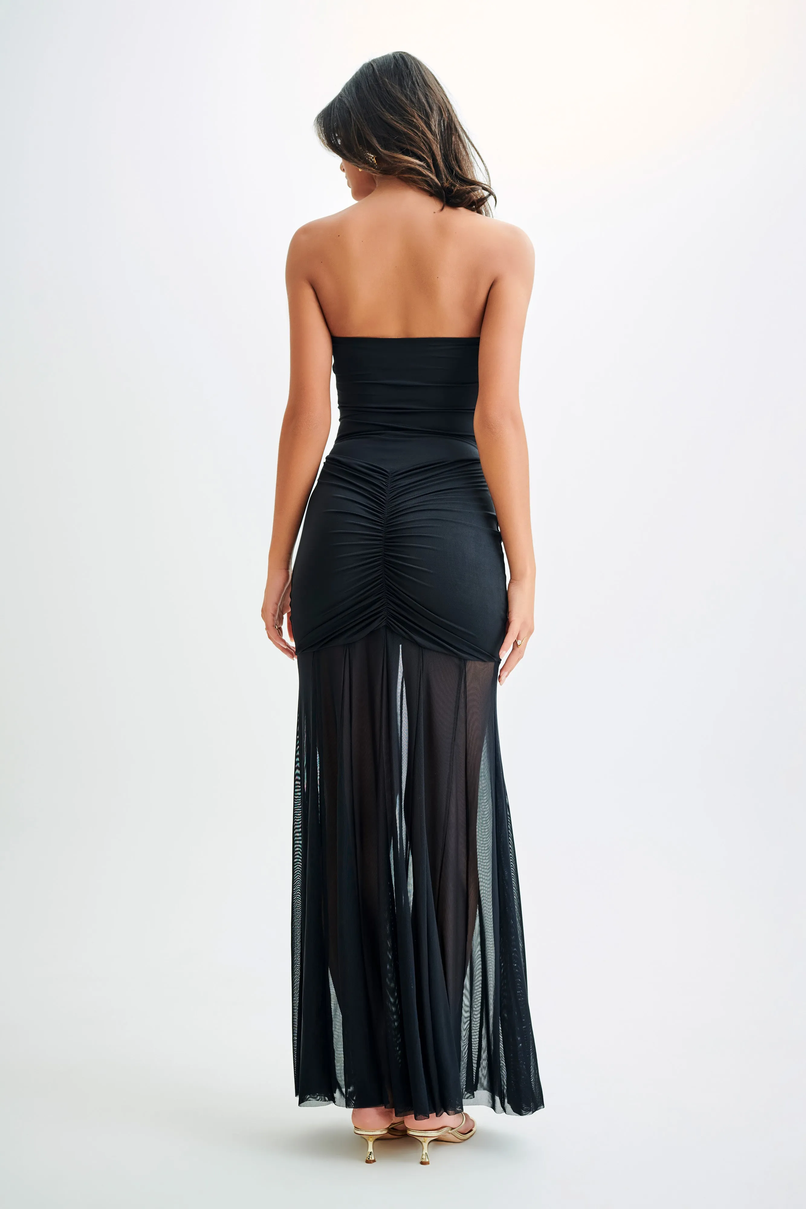 Caspian Slinky And Mesh Off Shoulder Maxi Dress - Black sold by Meshki product image thumbnail 4