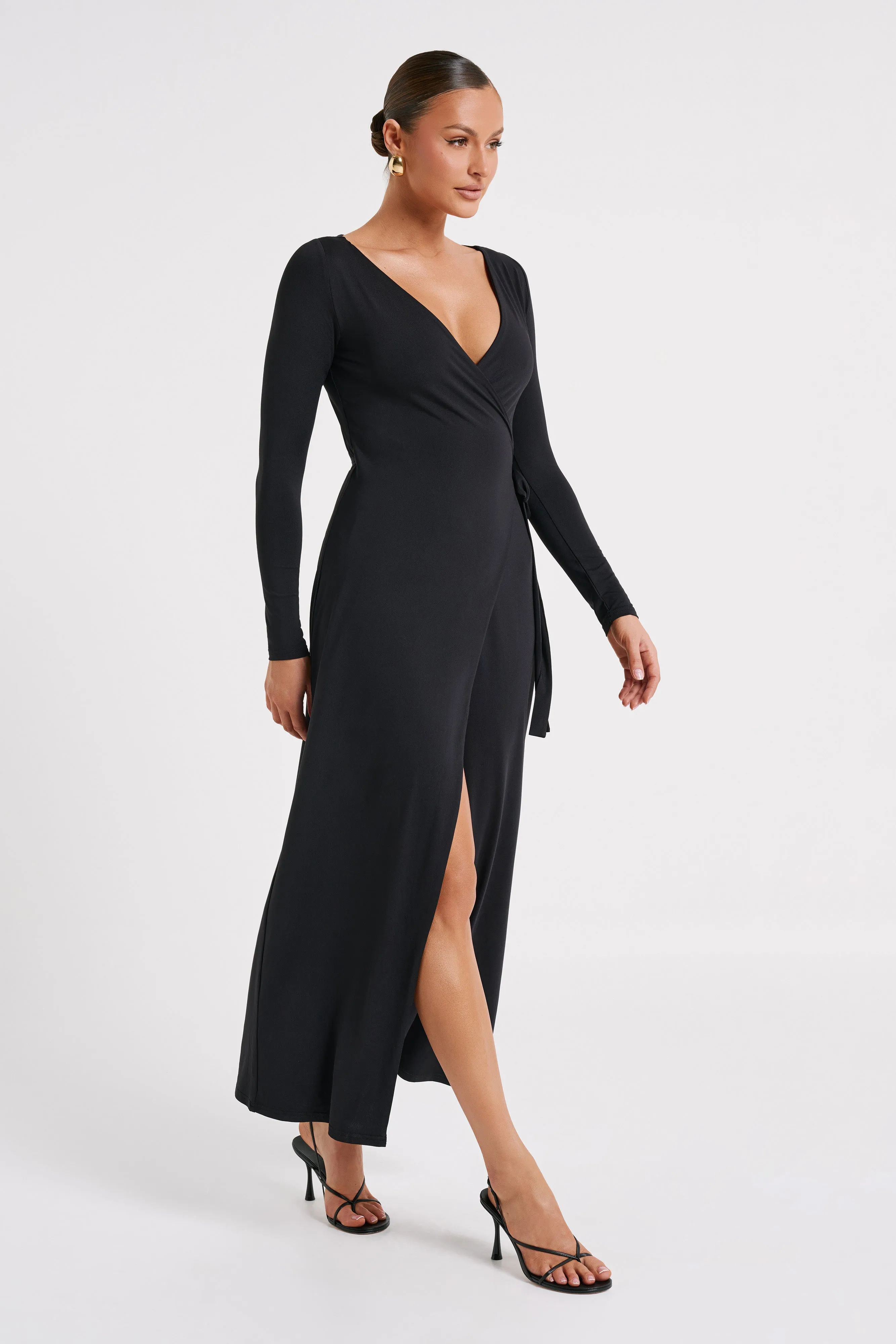 Gillian Recycled Nylon Wrap Maxi Dress - Black sold by Meshki product image thumbnail 4