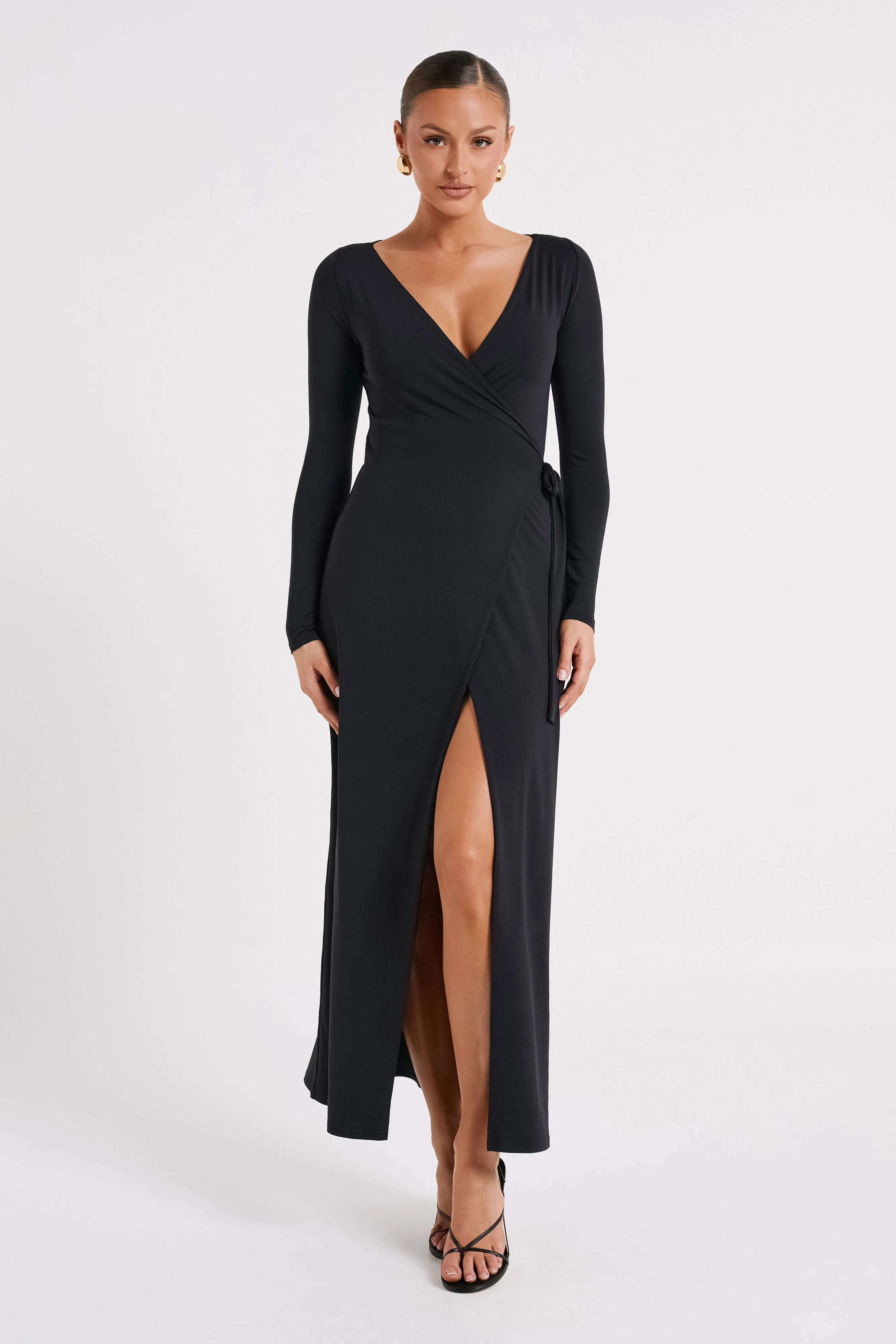 Gillian Recycled Nylon Wrap Maxi Dress - Black sold by Meshki product image thumbnail 5