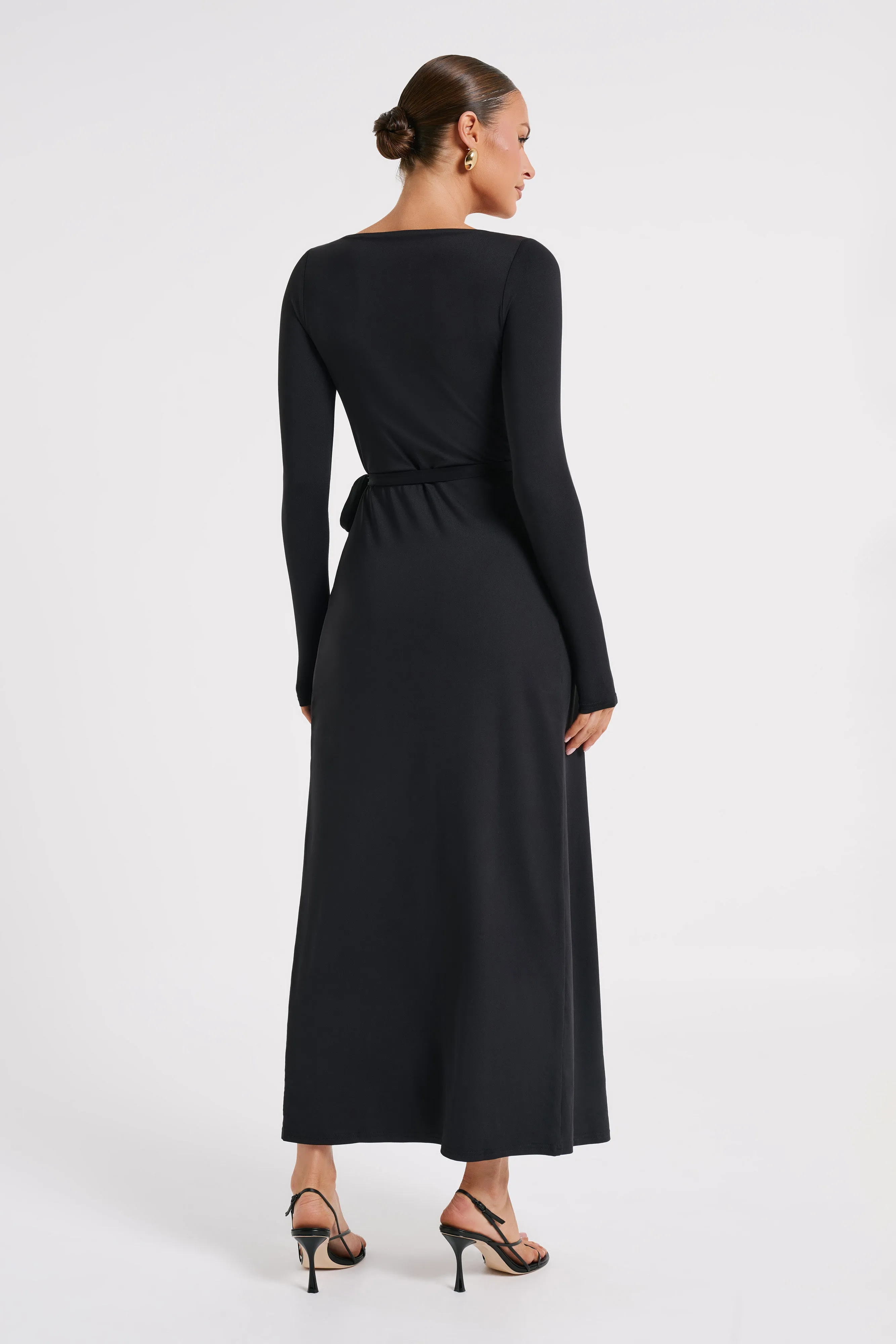 Gillian Recycled Nylon Wrap Maxi Dress - Black sold by Meshki product image thumbnail 3