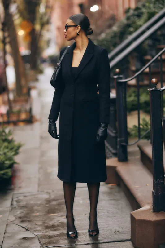 Adelaide Cinched Wool Coat - Black sold by Meshki