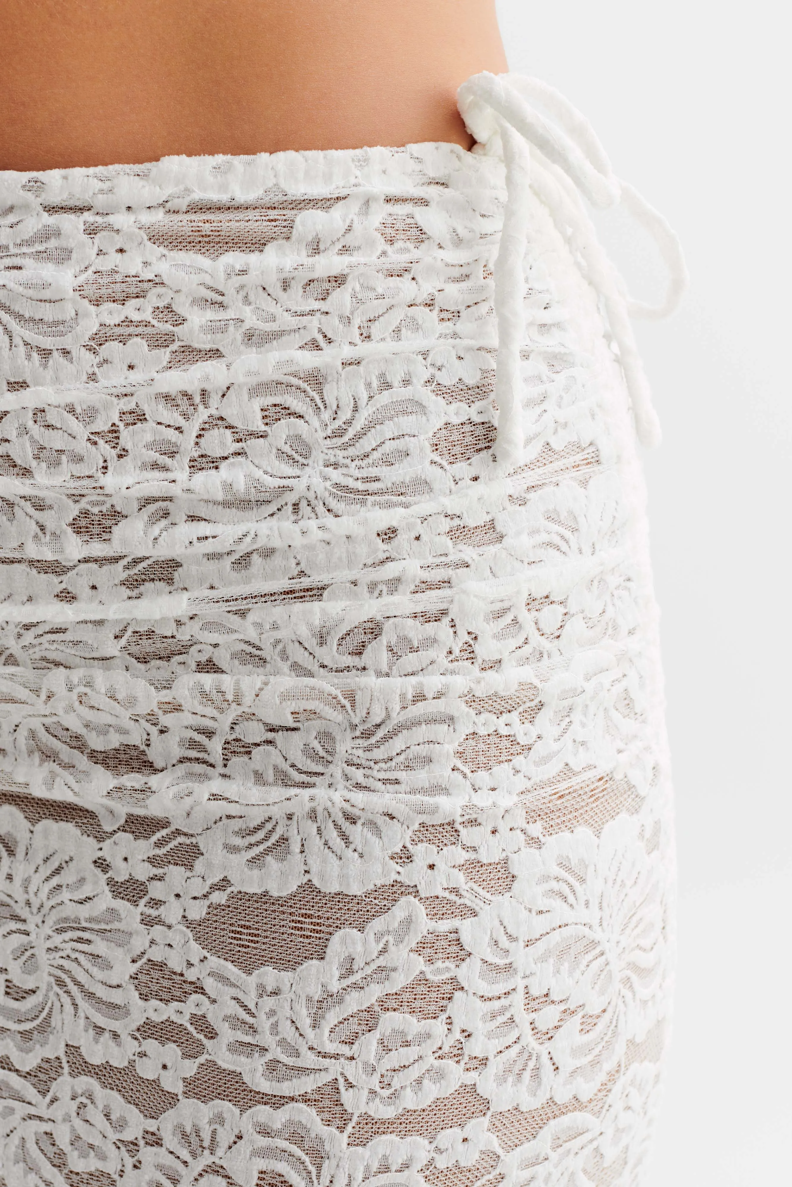 Daniela Lace Plisse Ruched Maxi Skirt - Ivory sold by Meshki product image thumbnail 4