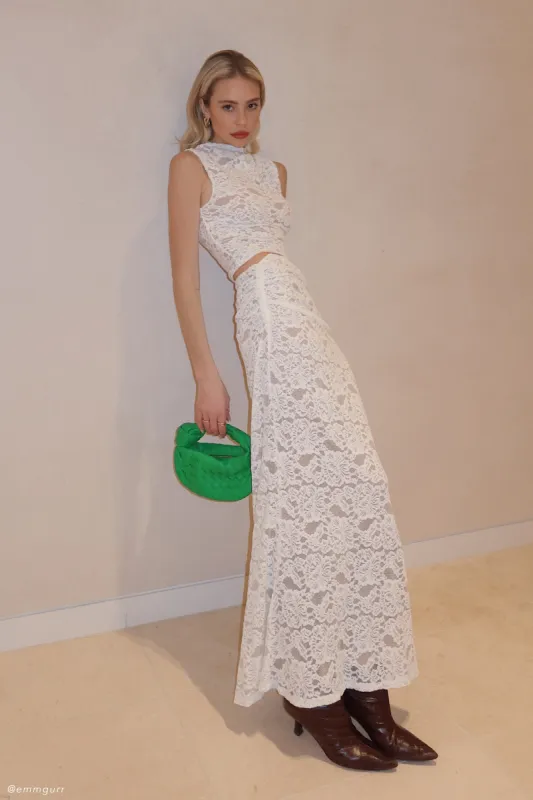 Daniela Lace Plisse Ruched Maxi Skirt - Ivory sold by Meshki