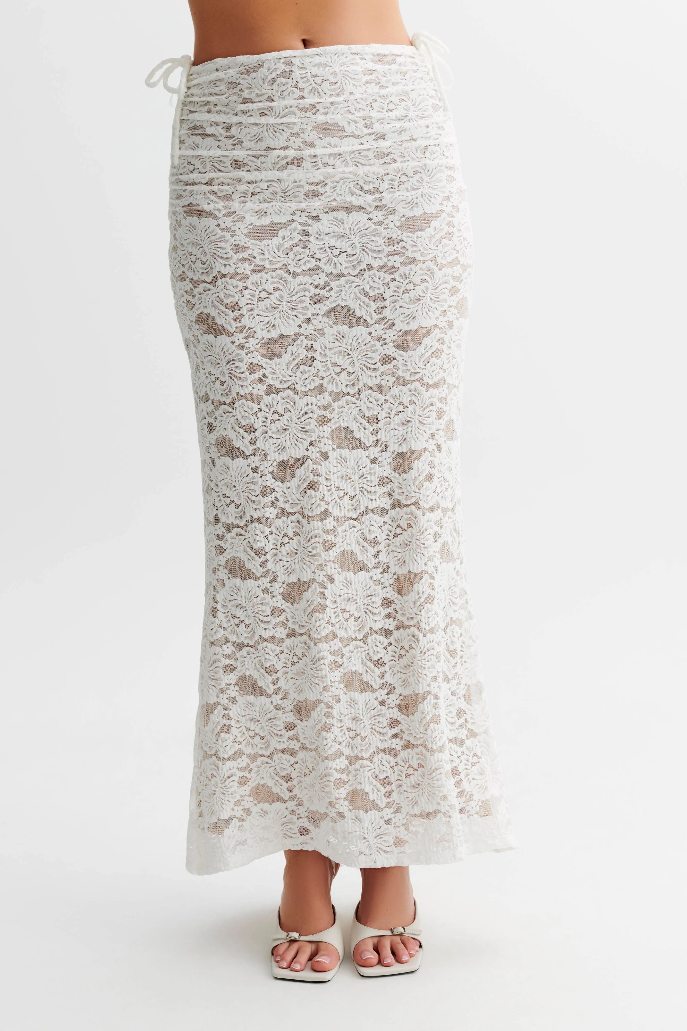 Daniela Lace Plisse Ruched Maxi Skirt - Ivory sold by Meshki product image thumbnail 5