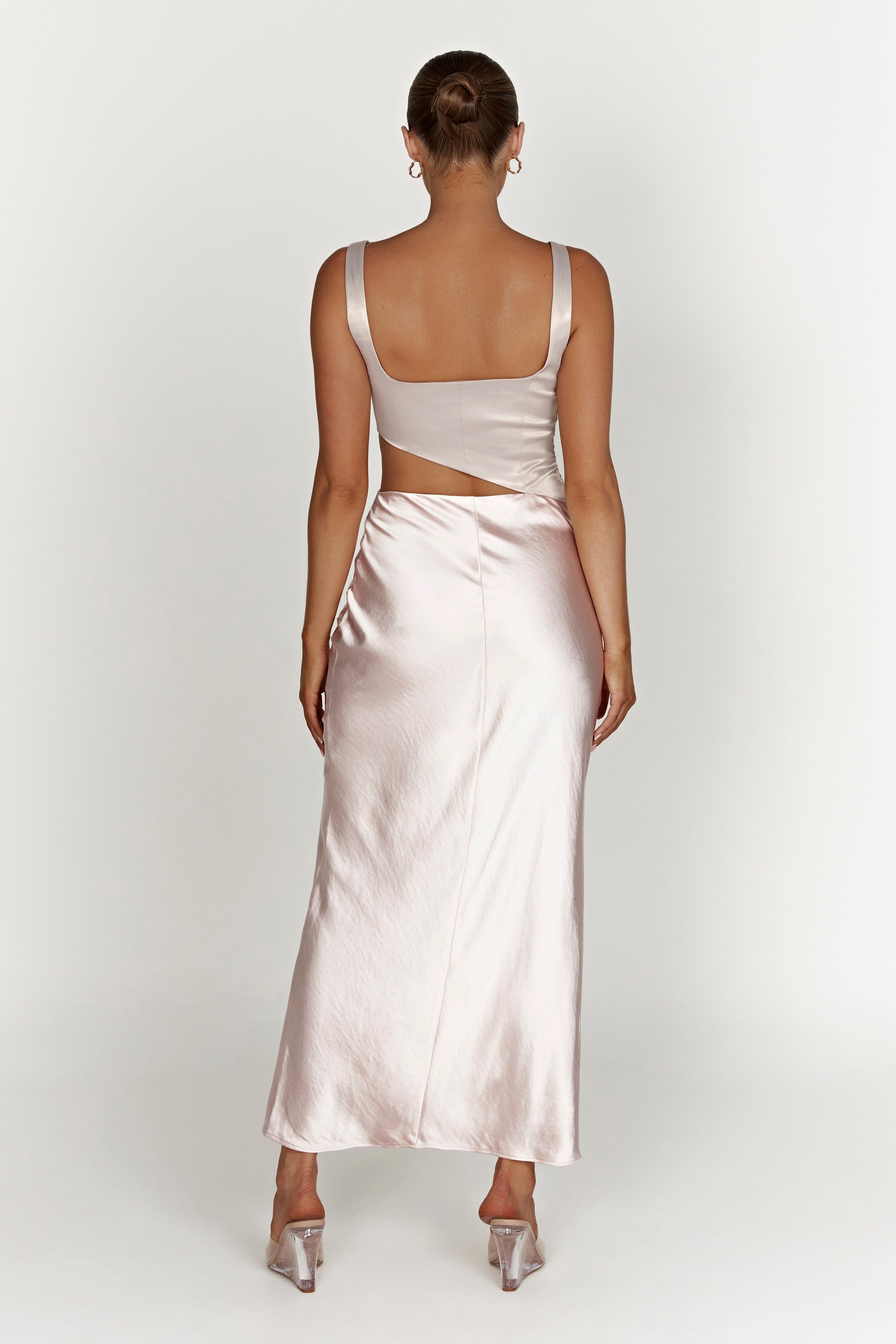 Gianna Two Tone Slashed Maxi Dress - Blush Pink sold by Meshki product image thumbnail 5