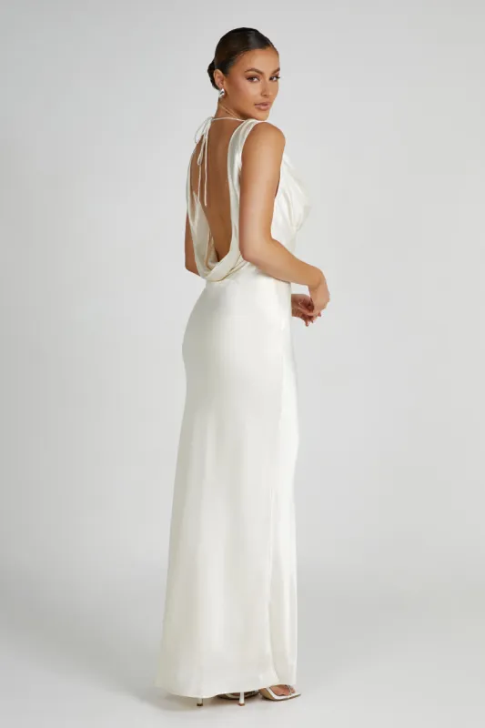 Angelique Satin Cowl Back Maxi Dress - Ivory sold by Meshki