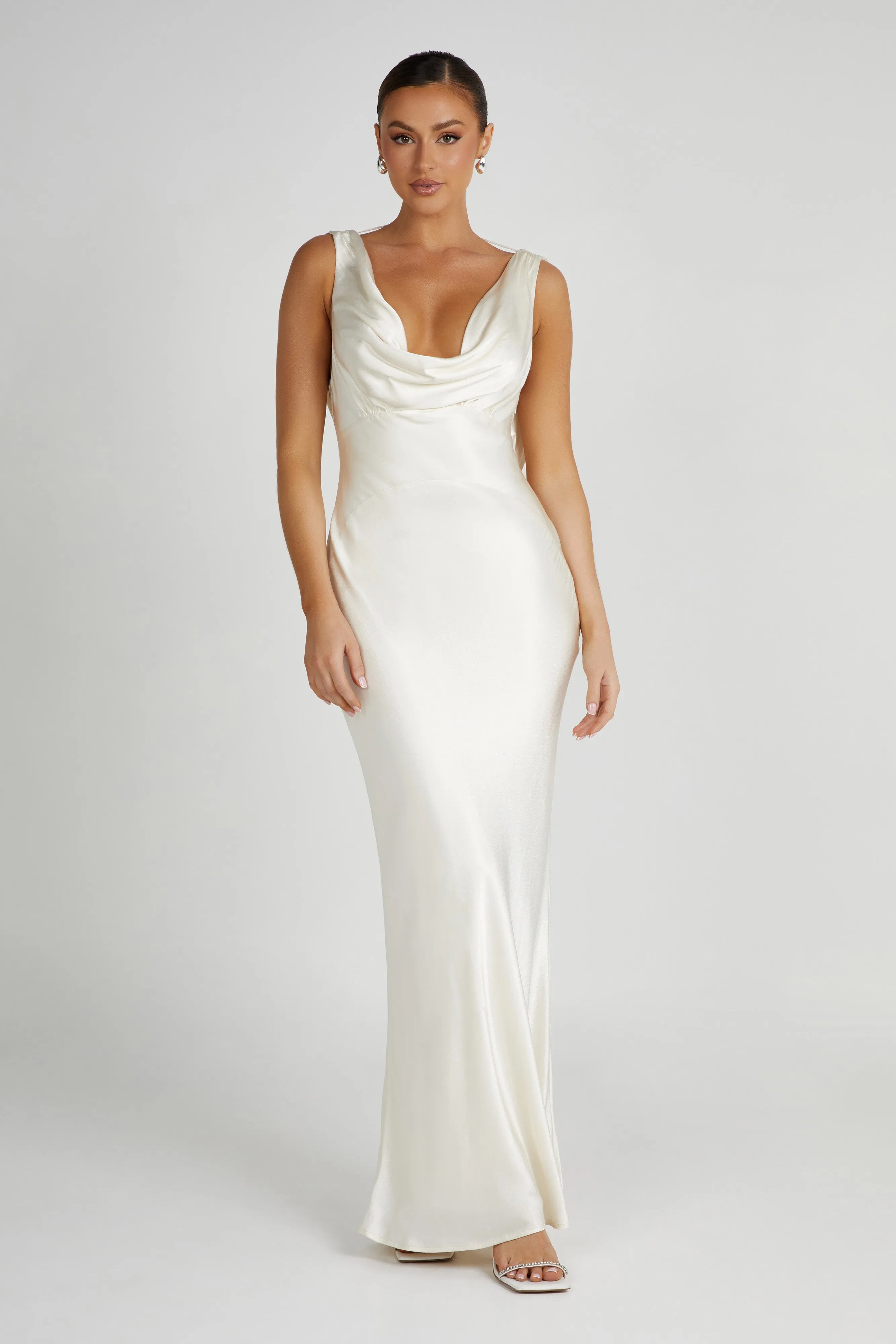 Angelique Satin Cowl Back Maxi Dress - Ivory sold by Meshki product image thumbnail 2