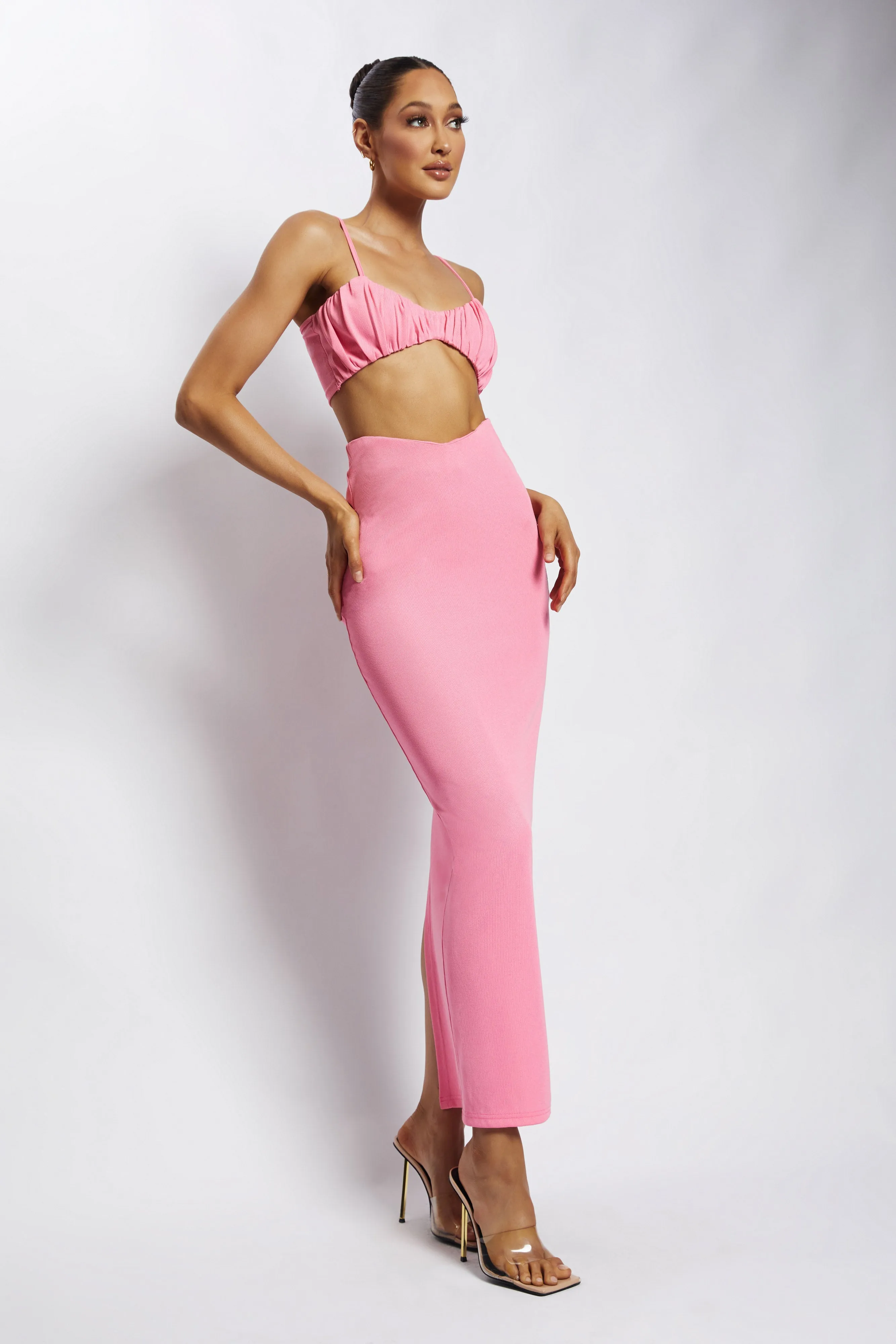 Jordan Ruched Front V Front Top - Pink sold by Meshki product image thumbnail 4