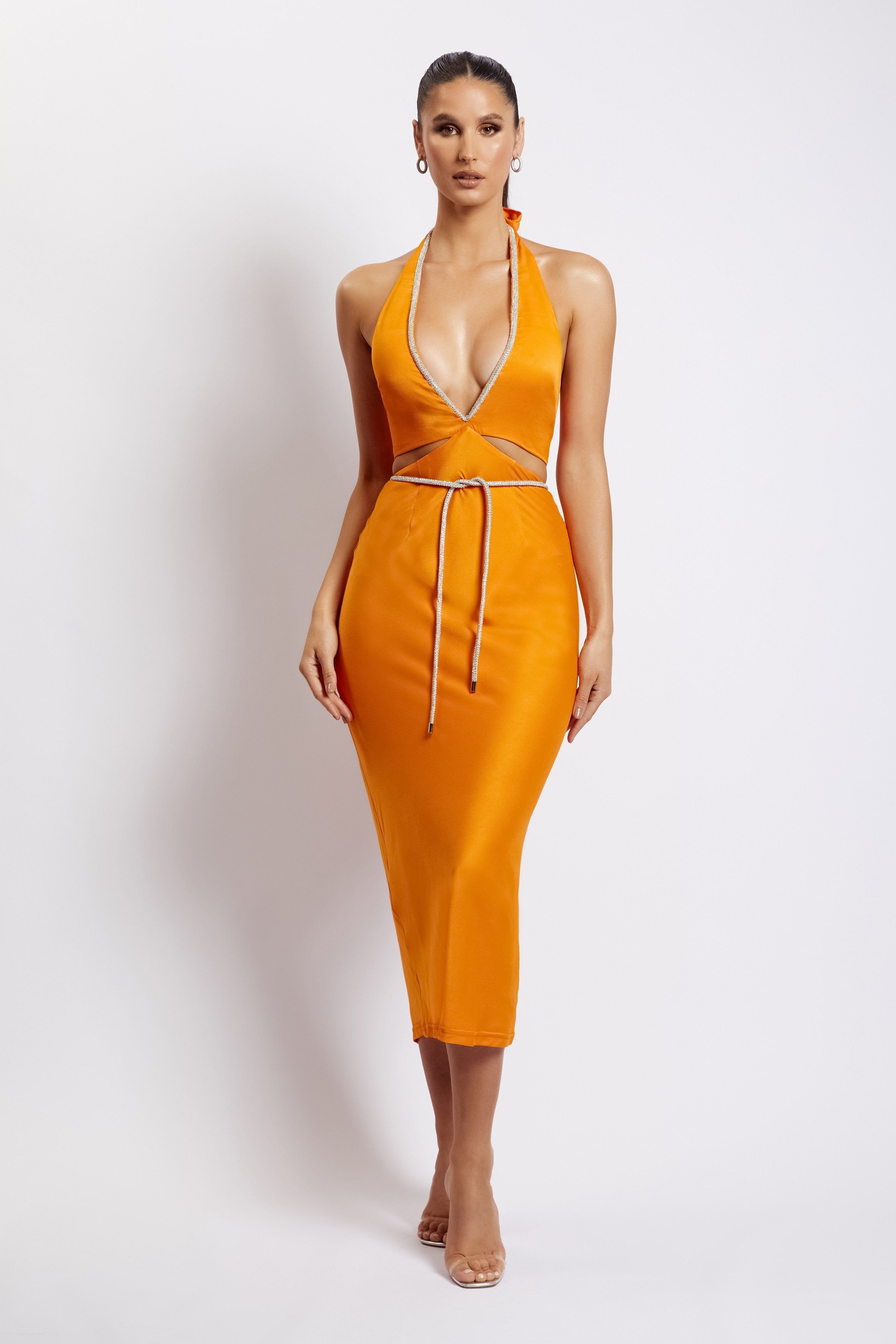 Lila Diamante Rope Midi Dress - Mandarin sold by Meshki product image thumbnail 4