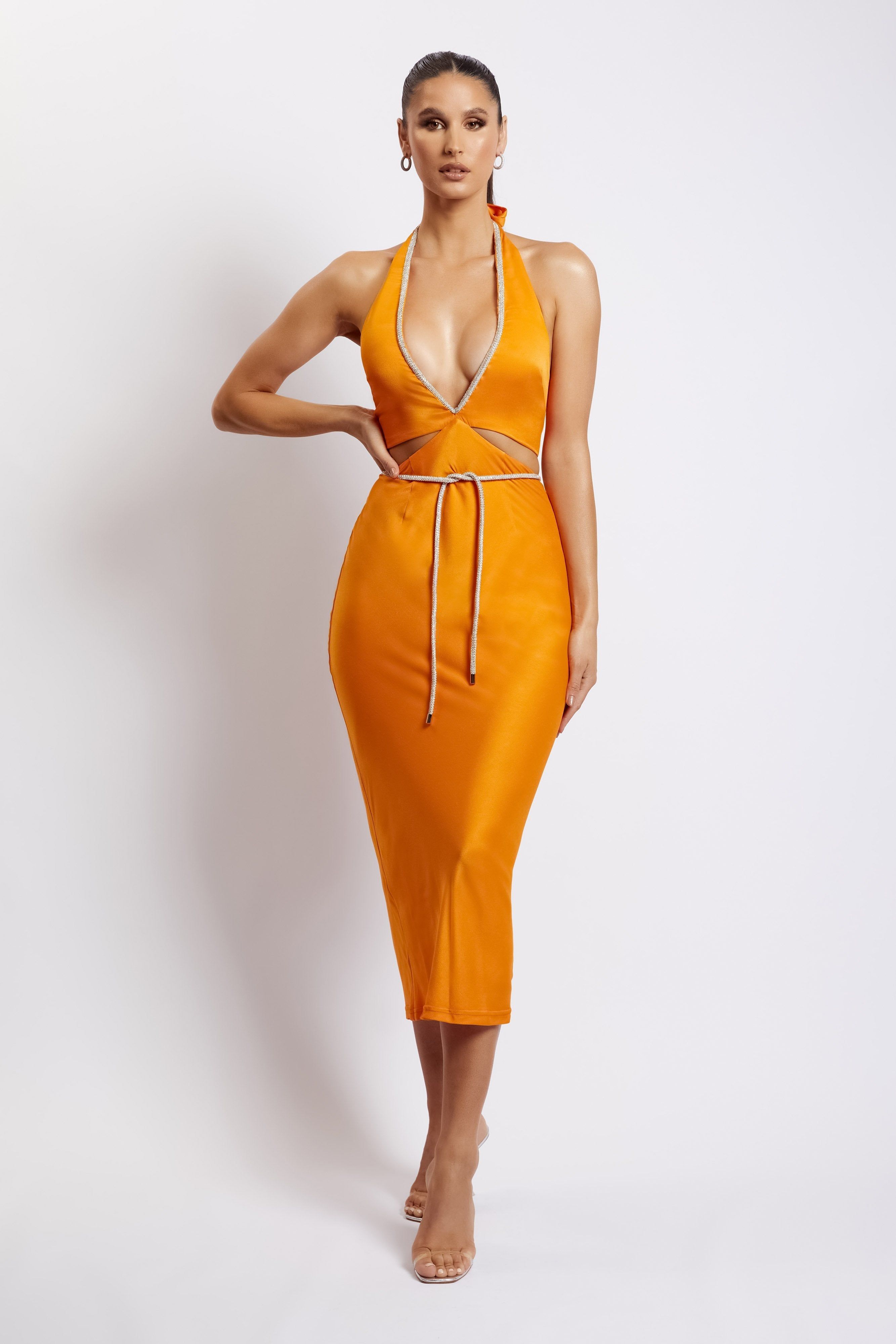Lila Diamante Rope Midi Dress - Mandarin sold by Meshki product image thumbnail 6