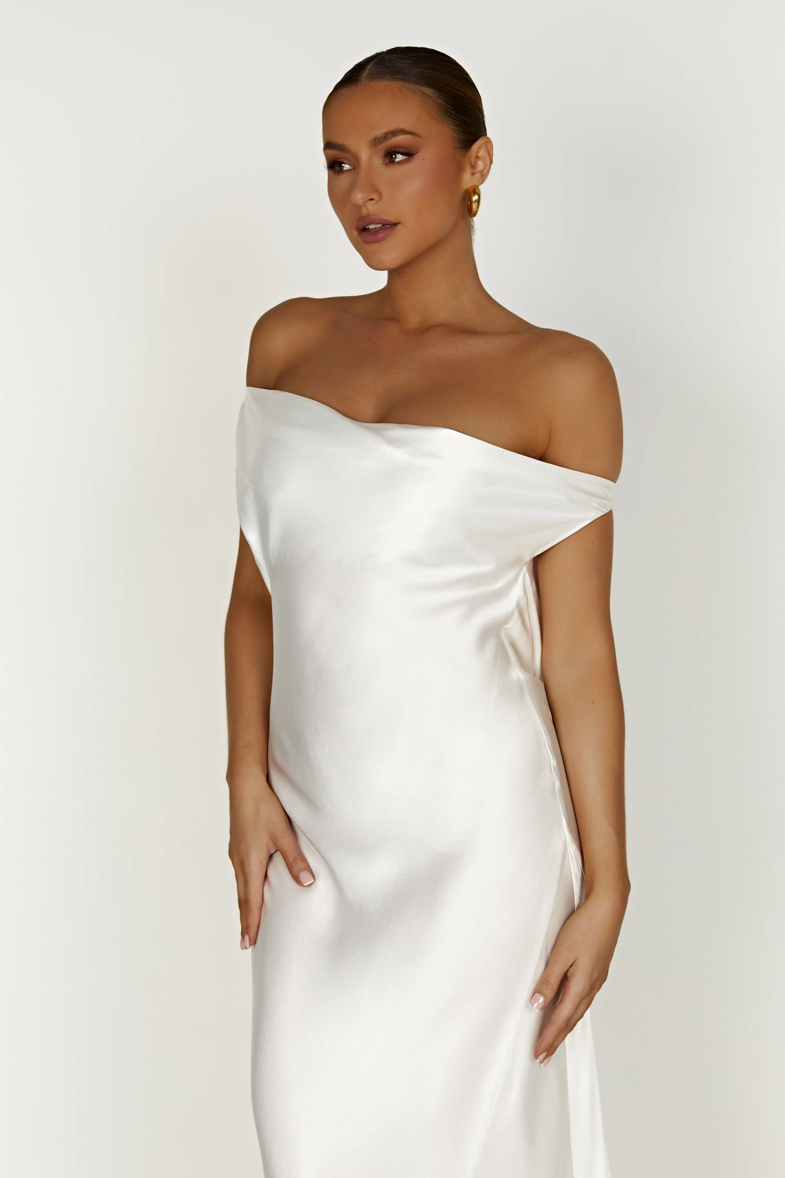 Yvette Slip Maxi Dress With Asymmetrical Hem - White sold by Meshki product image thumbnail 5