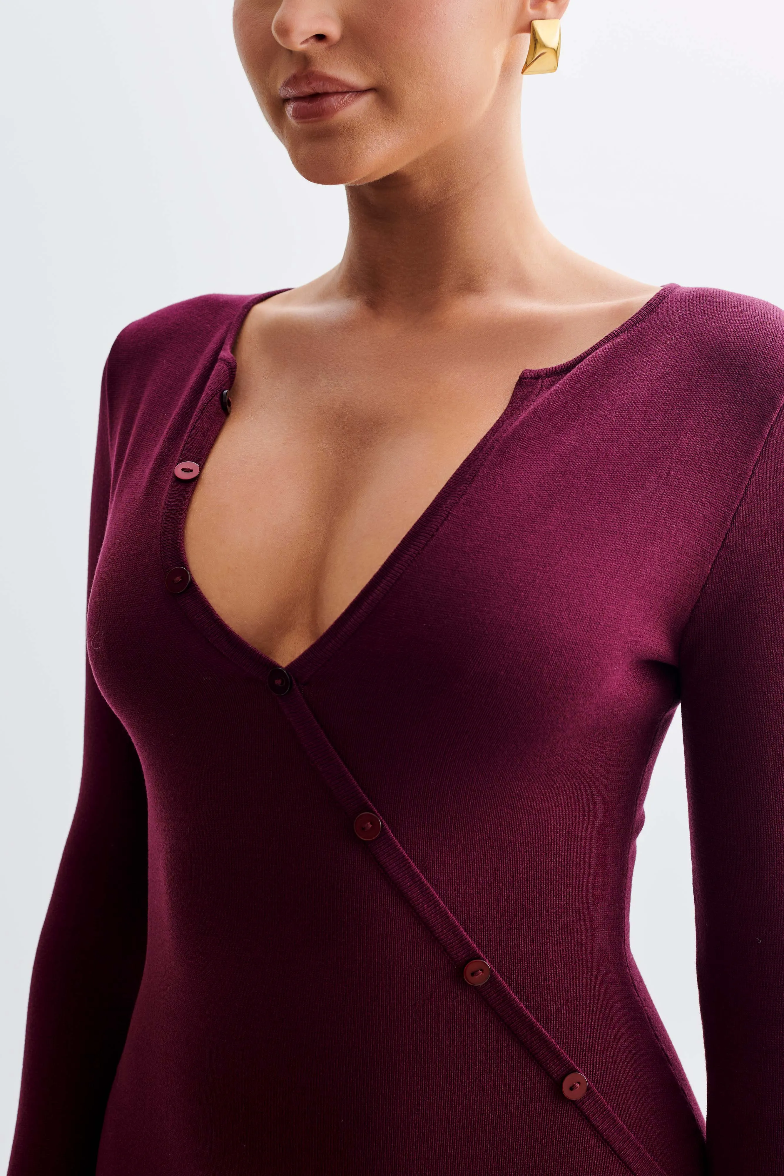 Maria Long Sleeve Buttoned Knit Maxi Dress - Plum sold by Meshki product image thumbnail 4