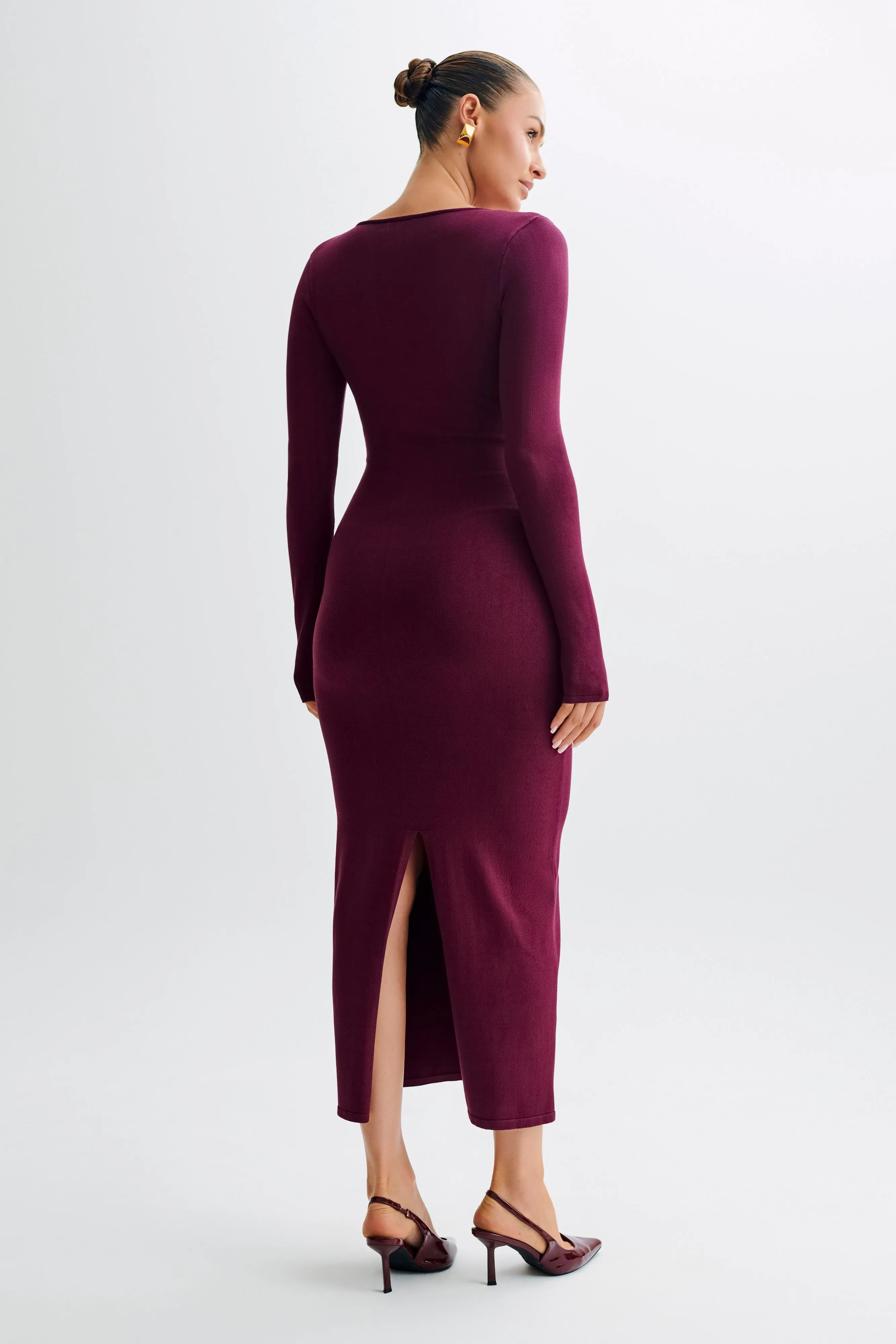 Maria Long Sleeve Buttoned Knit Maxi Dress - Plum sold by Meshki product image thumbnail 3
