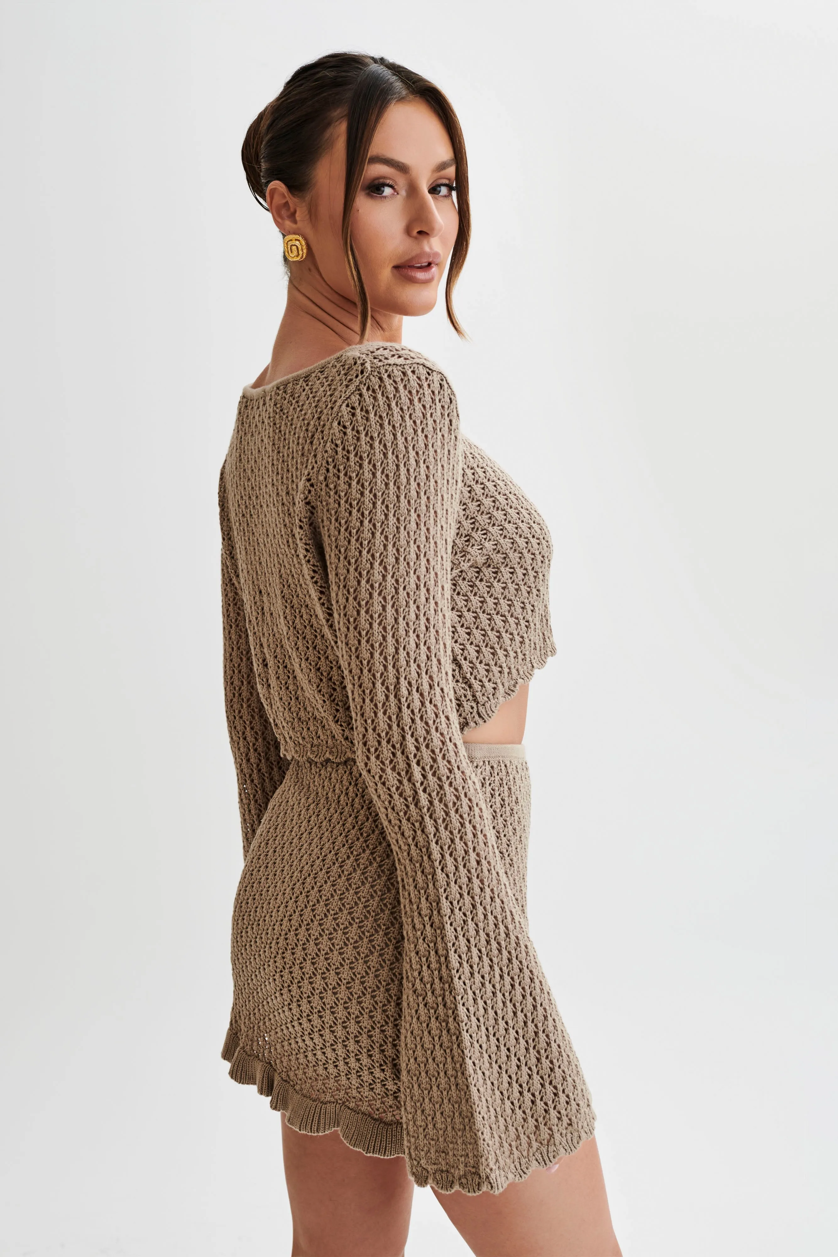 Sian Knit Long Sleeve Crop Top - Taupe sold by Meshki product image thumbnail 4