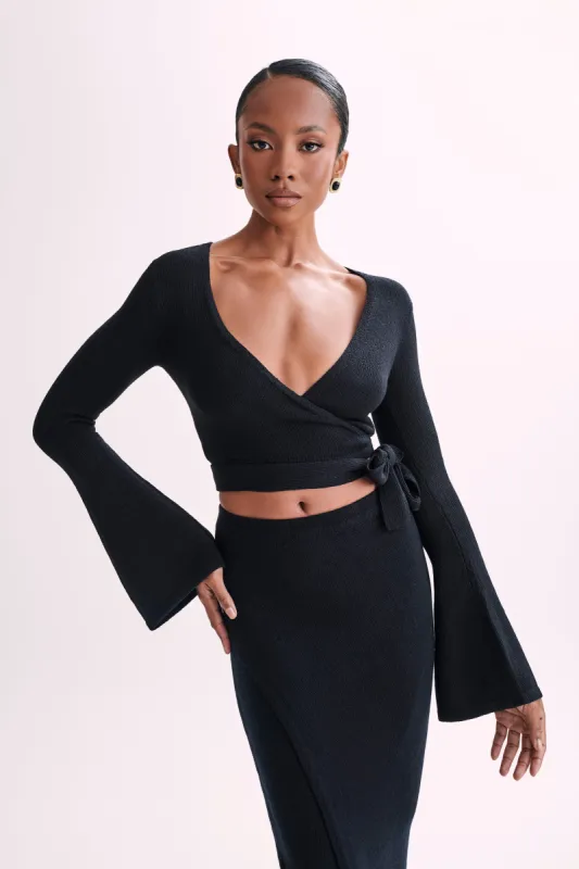 Petra Flare Sleeve Knit Top - Black | Parallel