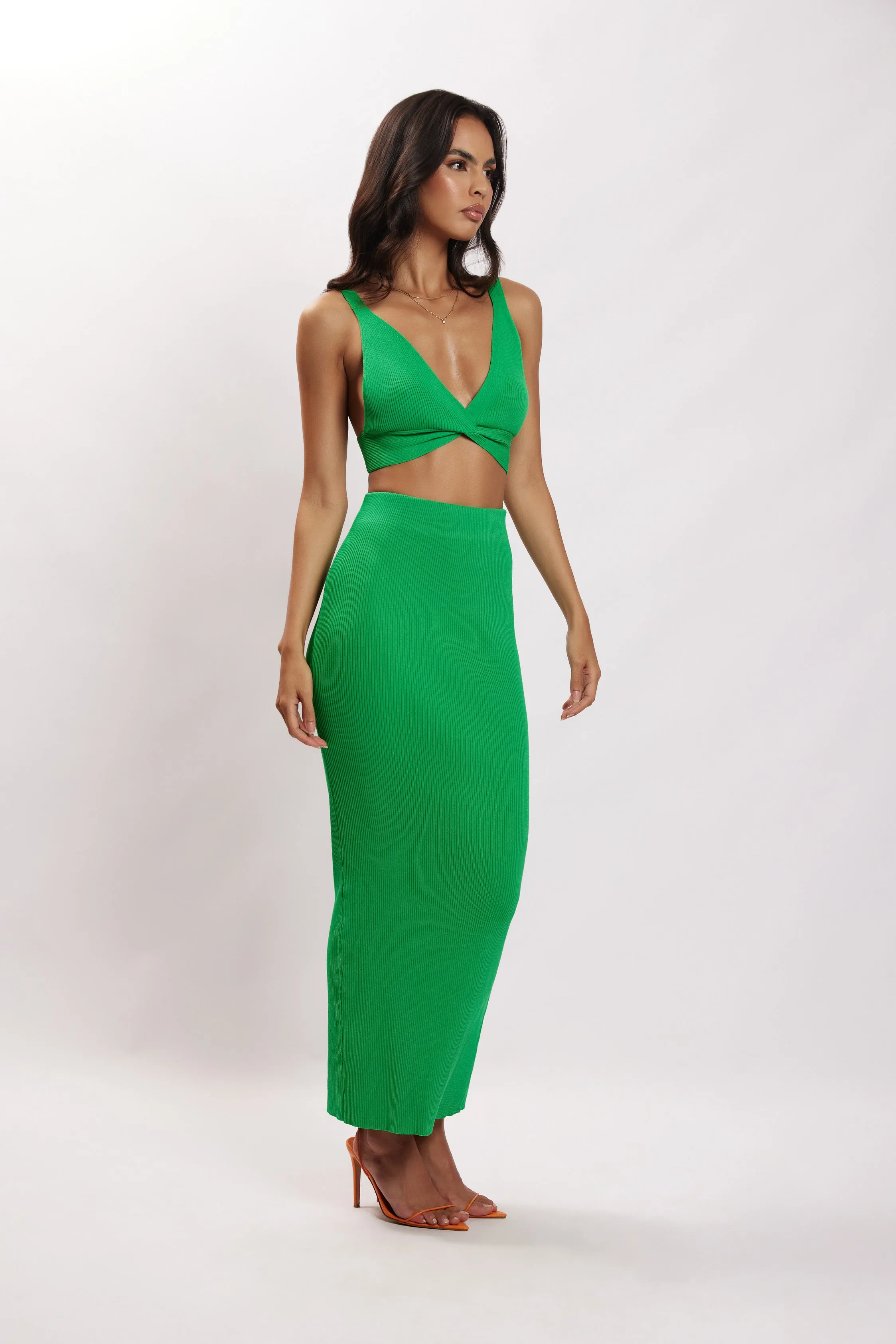 Kaesha Split Maxi Knitted Skirt - Green sold by Meshki product image thumbnail 5