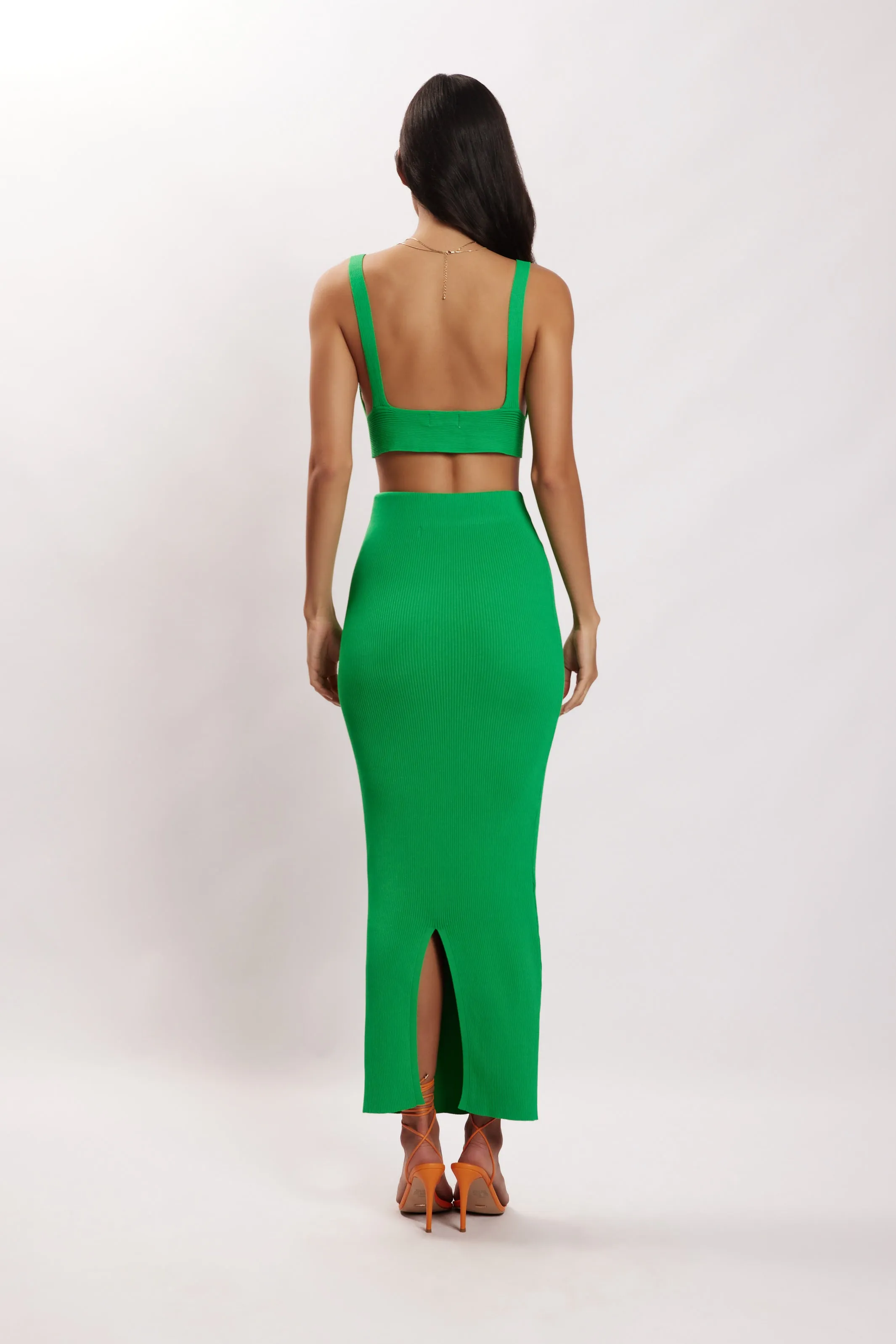 ★MAINBOOTH★Rafflesia Knitted Skirt(GREEN)★正規品/直送料込 Kaesha Split Maxi Knitted Skirt - Green | Parallel