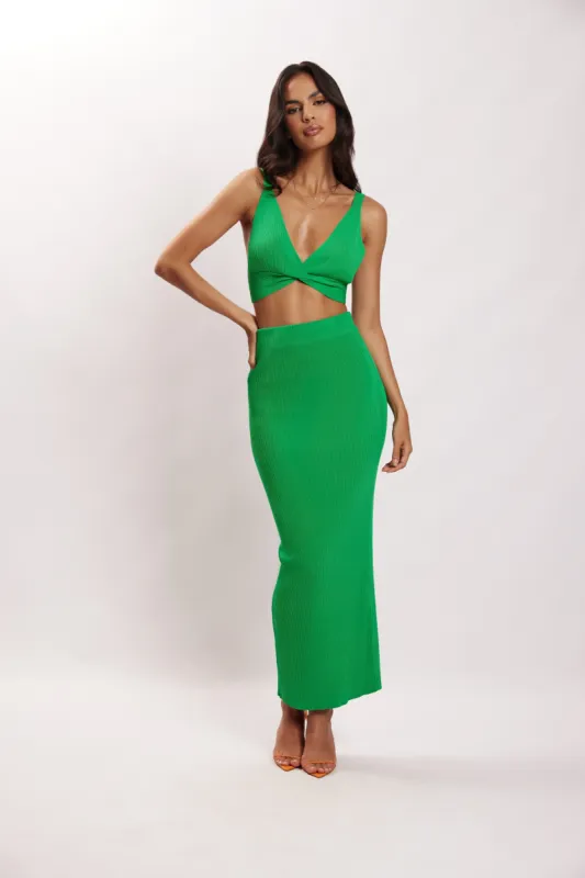 Kaesha Split Maxi Knitted Skirt - Green sold by Meshki