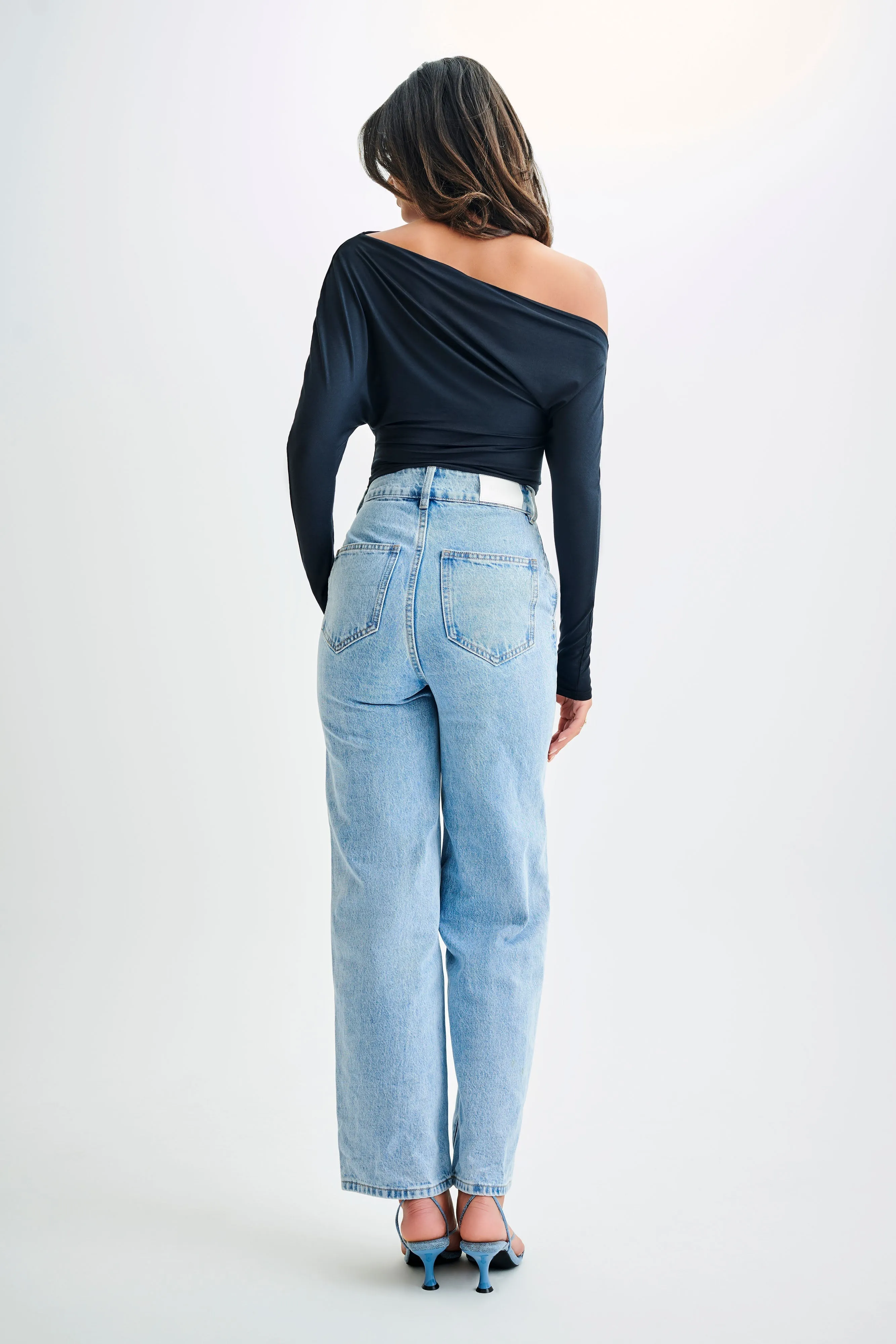 Yasmin Asymmetrical Modal Long Sleeve Top - Black sold by Meshki product image thumbnail 3