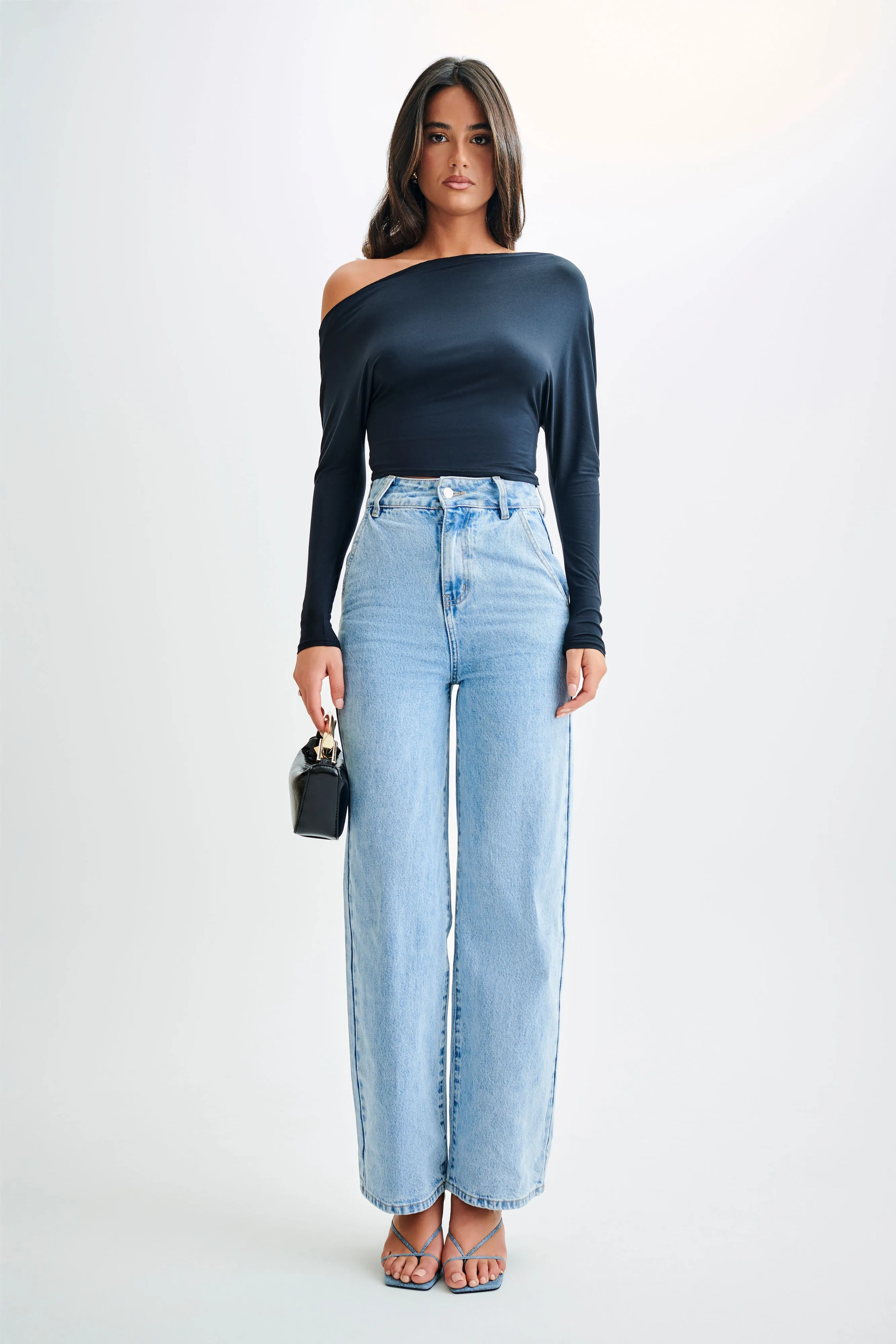 Yasmin Asymmetrical Modal Long Sleeve Top - Black sold by Meshki product image thumbnail 4