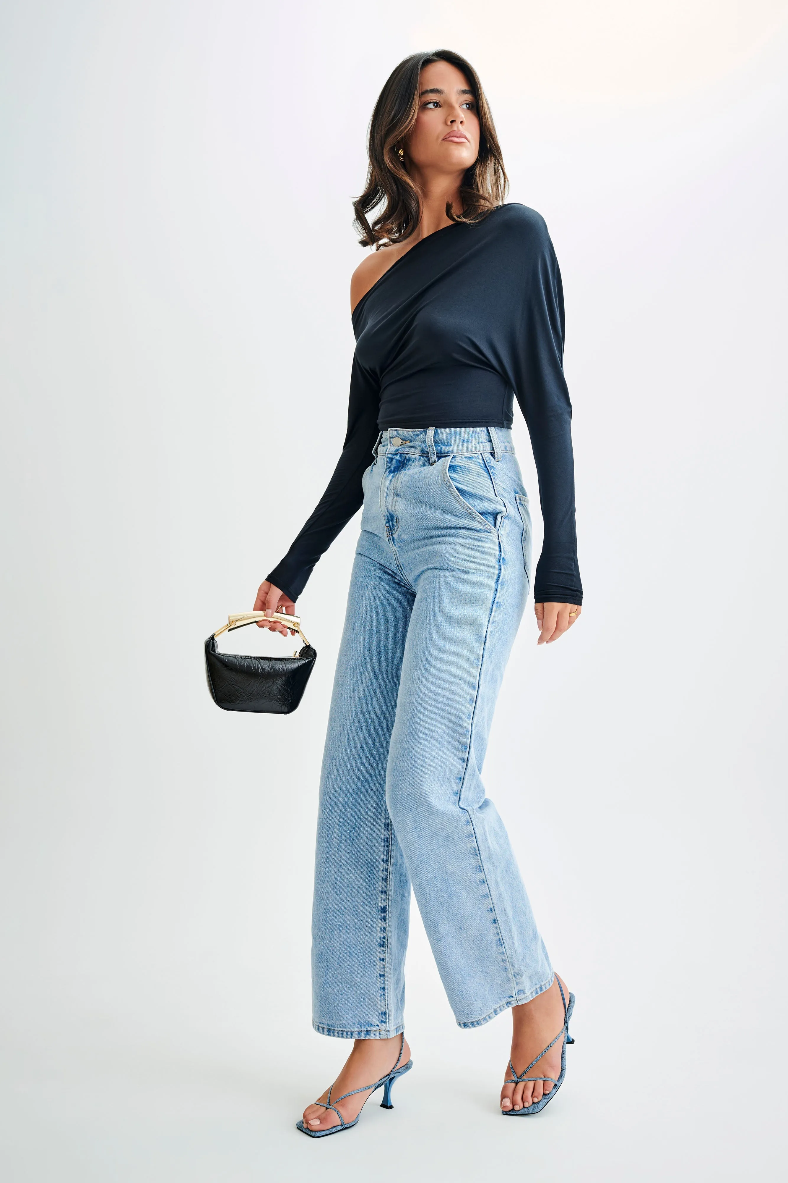 Yasmin Asymmetrical Modal Long Sleeve Top - Black sold by Meshki product image thumbnail 5