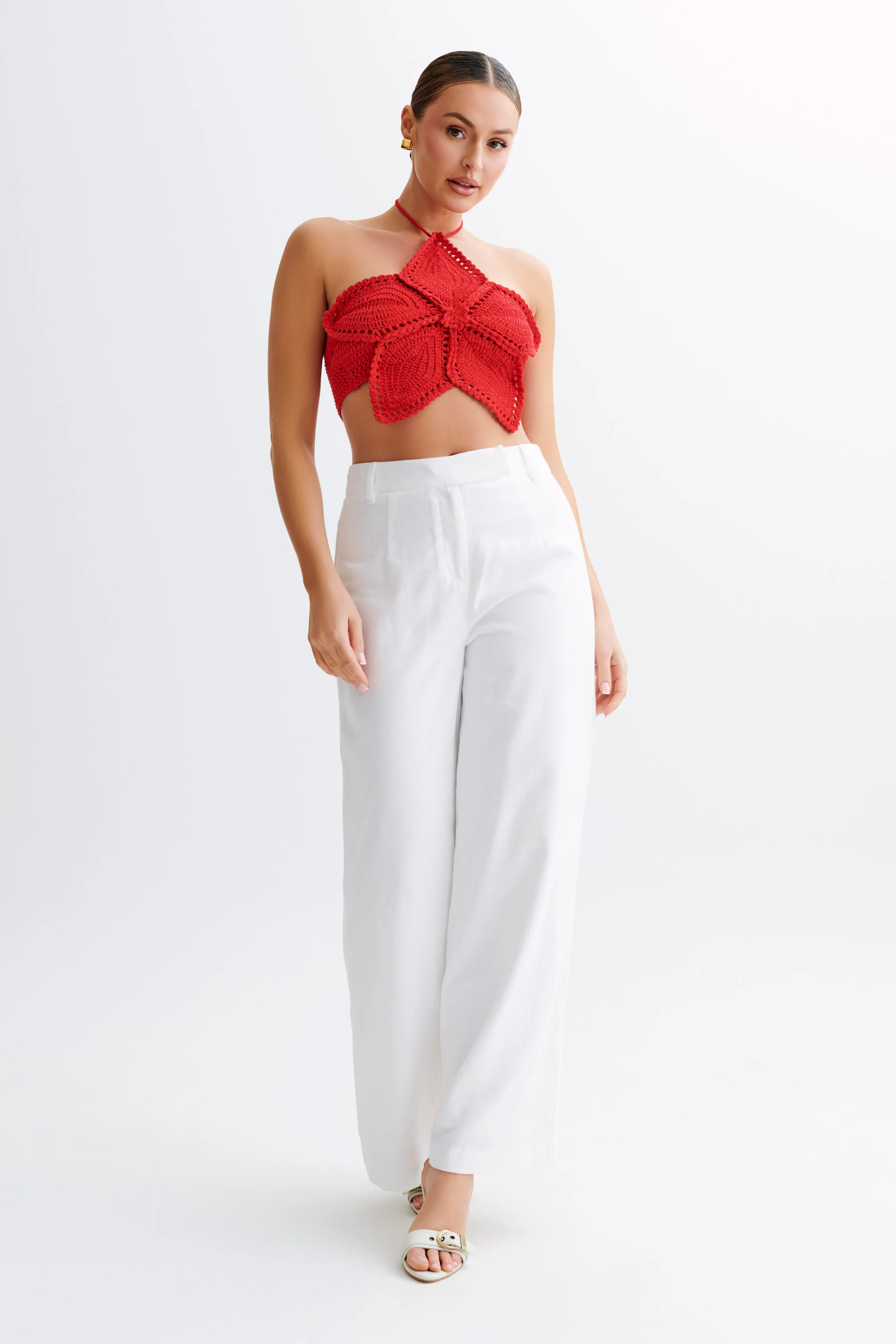 Bailey Floral Crochet Halter Top - Pomegranate sold by Meshki product image thumbnail 4