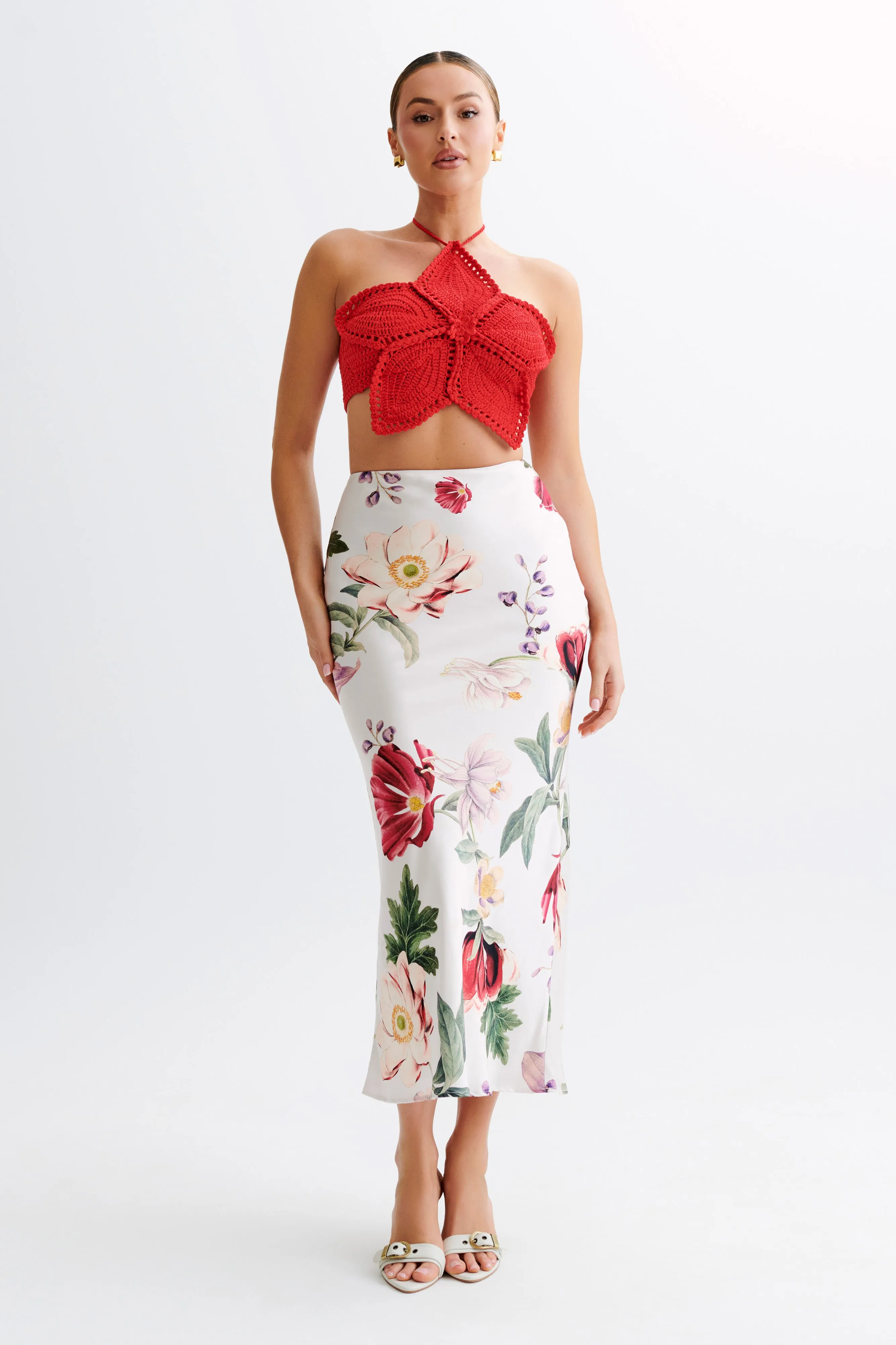 Bailey Floral Crochet Halter Top - Pomegranate sold by Meshki product image thumbnail 3