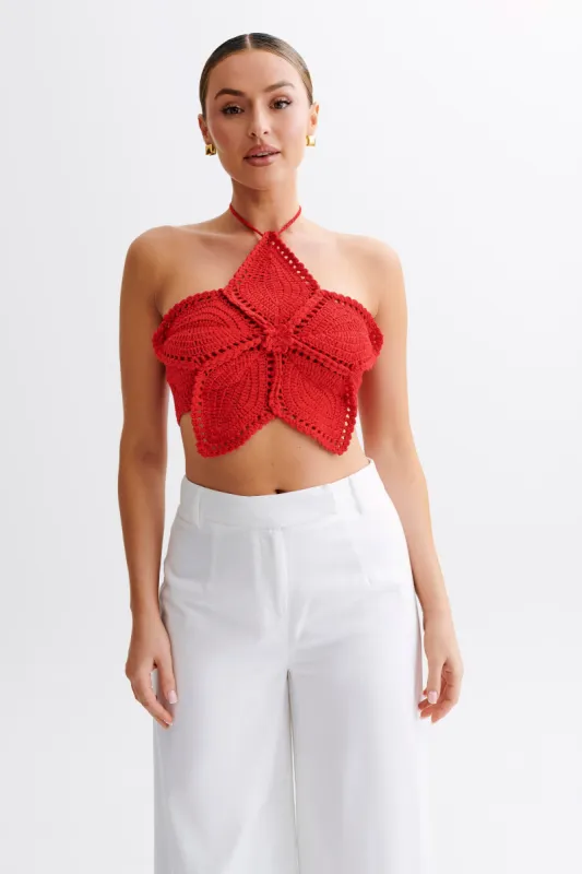 Bailey Floral Crochet Halter Top - Pomegranate made by Meshki