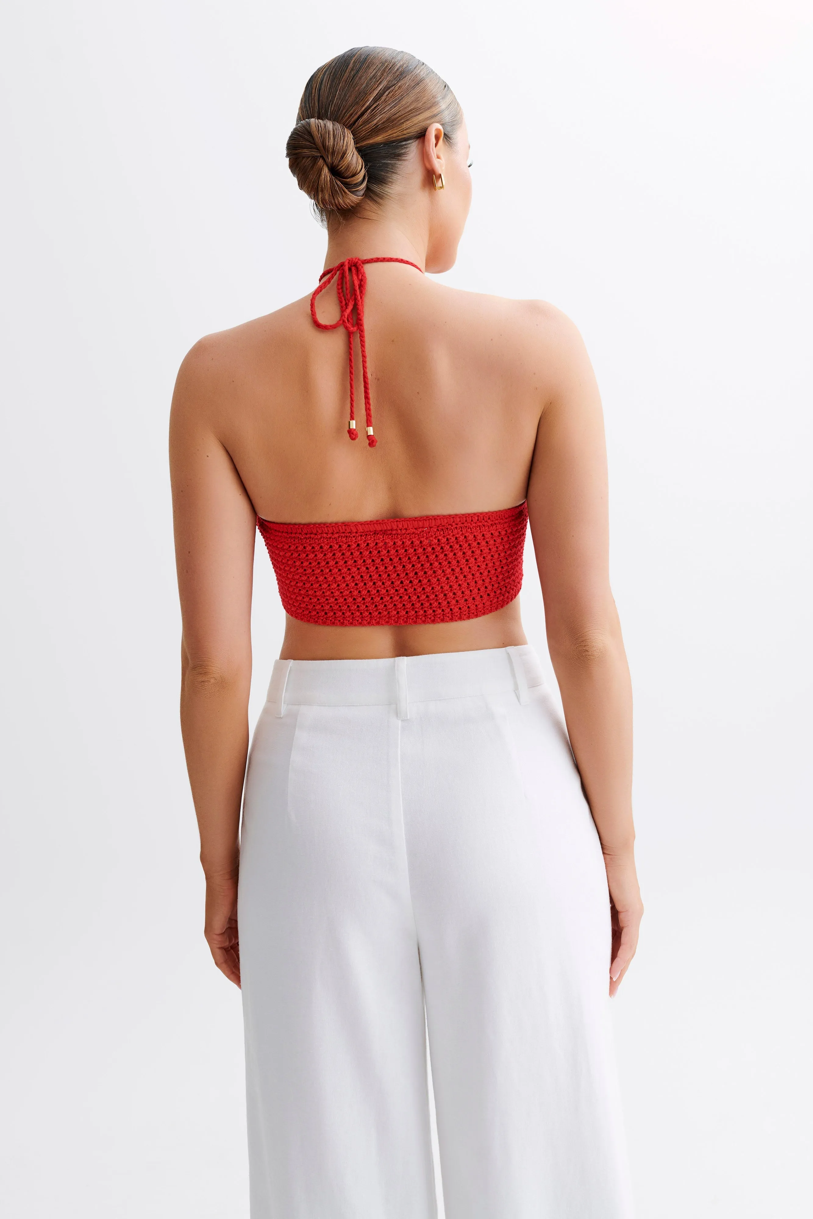 Bailey Floral Crochet Halter Top - Pomegranate sold by Meshki product image thumbnail 2