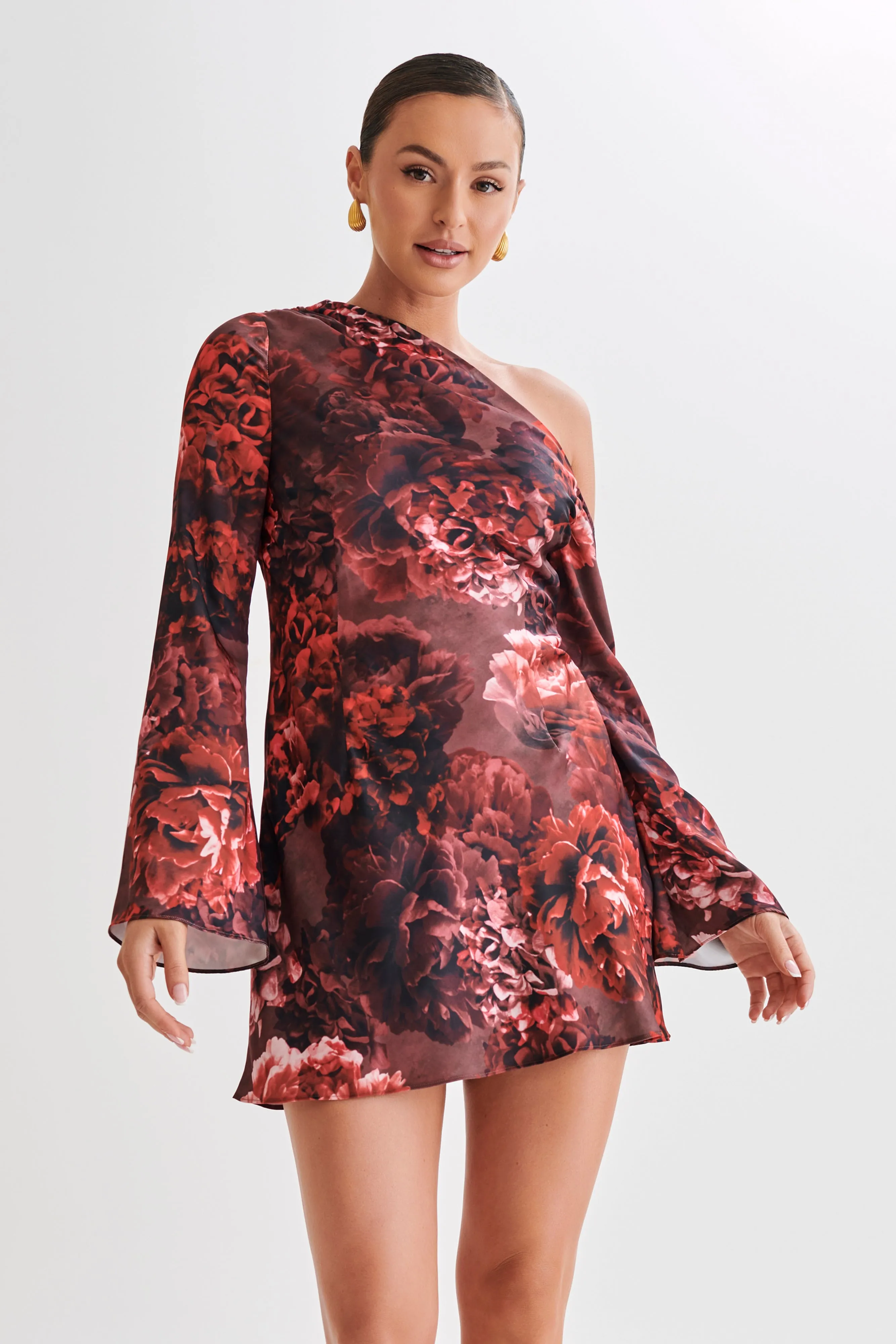 Nikita Long Sleeve Mini Dress - Peony Print sold by Meshki