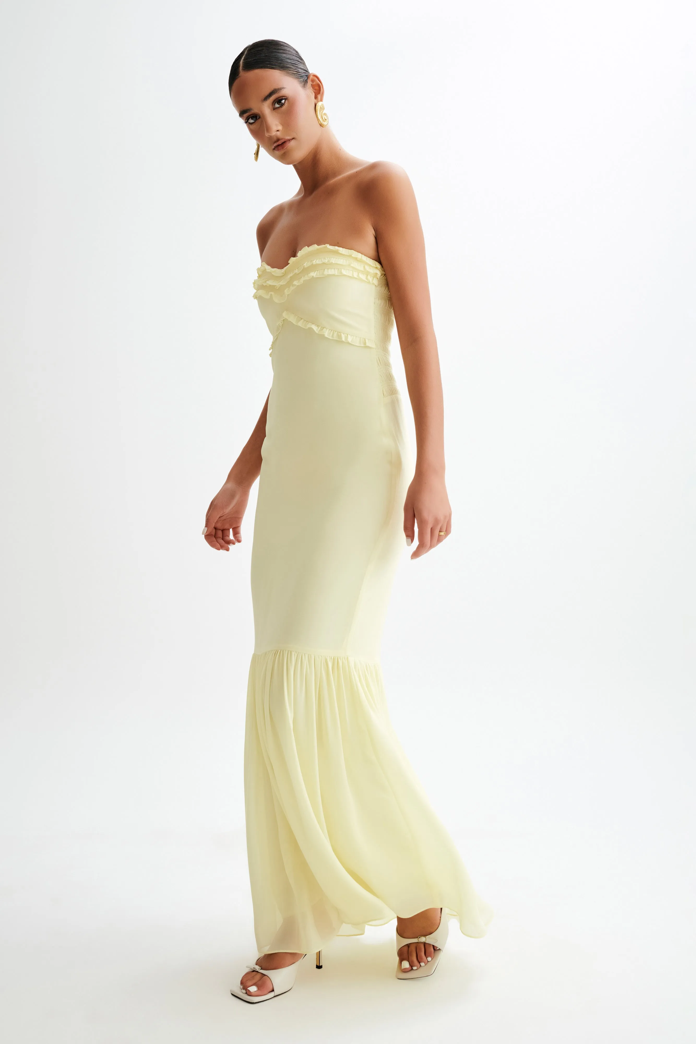 Olivette Strapless Chiffon Maxi Dress - Lemon Sherbet sold by Meshki product image thumbnail 4