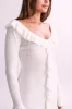 Karolina Knit Mini Dress With Frill - White sold by Meshki