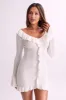 Karolina Knit Mini Dress With Frill - White sold by Meshki